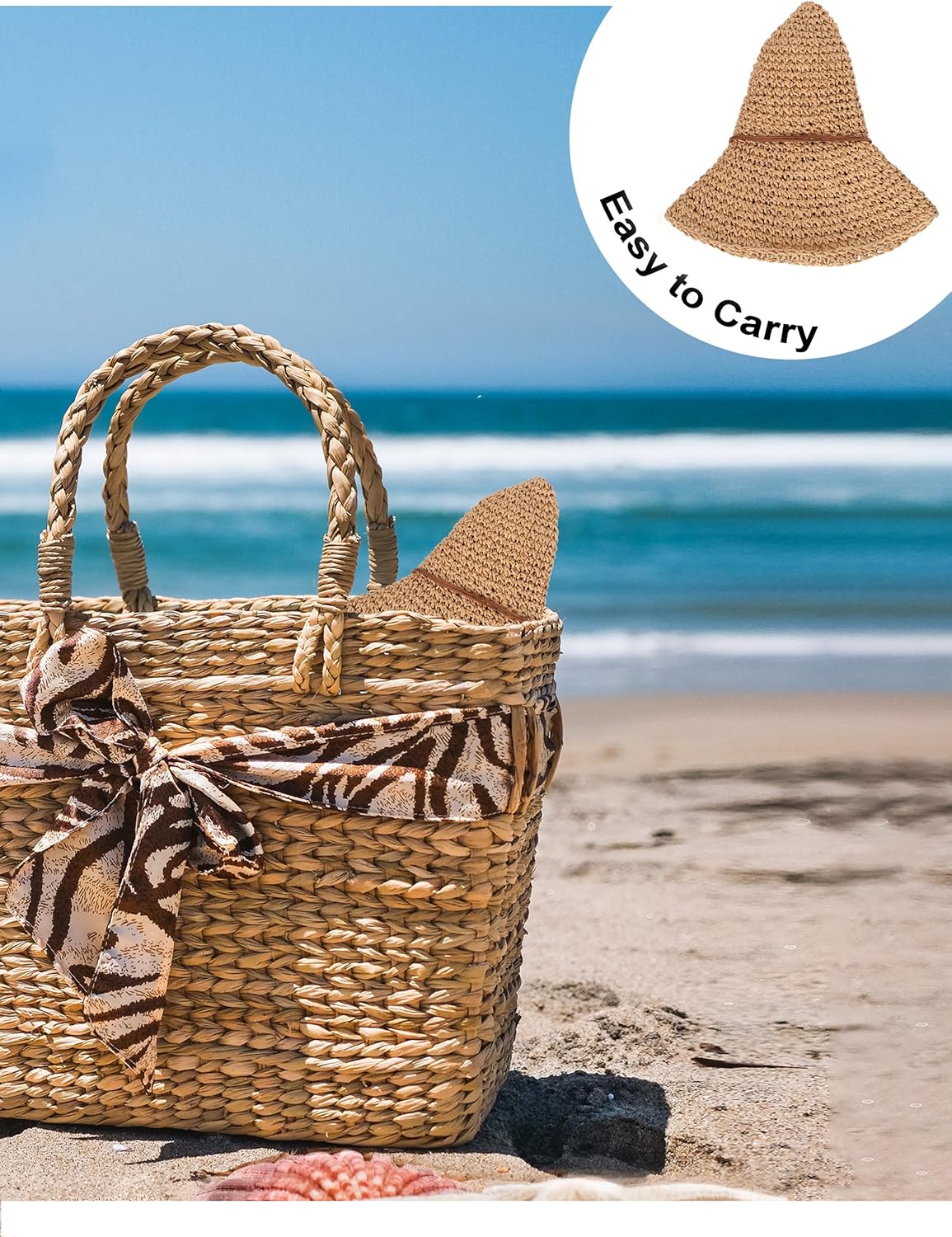 LA CARRIE Women Sun Hats Floppy Foldable Wide Brim UV UPF 50+ Straw Hat with Bow for Summer Beach - Image 5