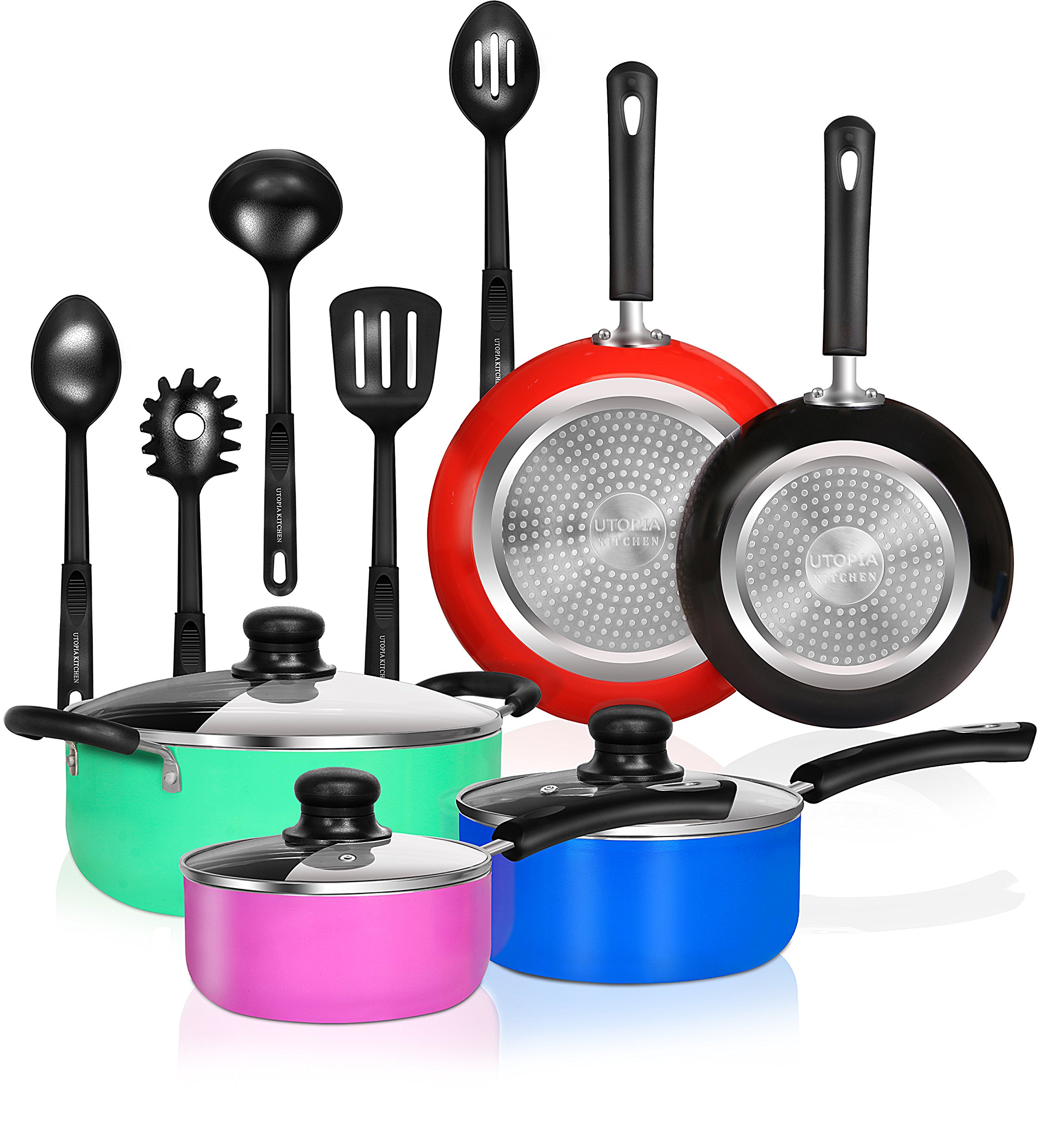 utopia kitchen 13-piece kitchen cookware set - pots and pans set with cooking utensils - double nonstick coating - induction bottom - riveted handles