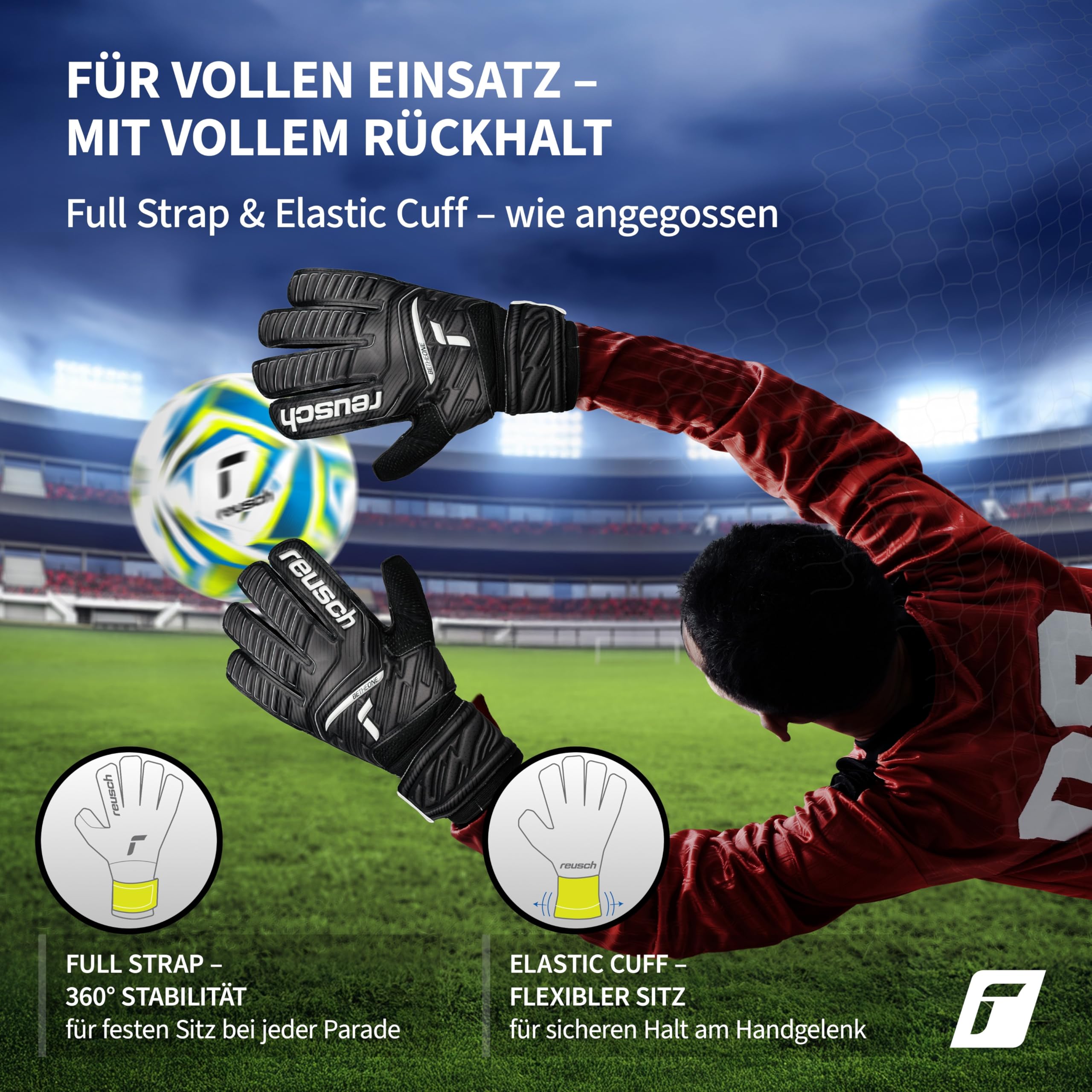 Reusch Torwarthandschuhe Herren Erwachsene | robuster Grip, stabile Passform & Starke Ballkontrolle | für Training & Spiel | Kunstrasen, Naturrasen & Hartplatz | Größe 7,5-11 | Attrakt Solid