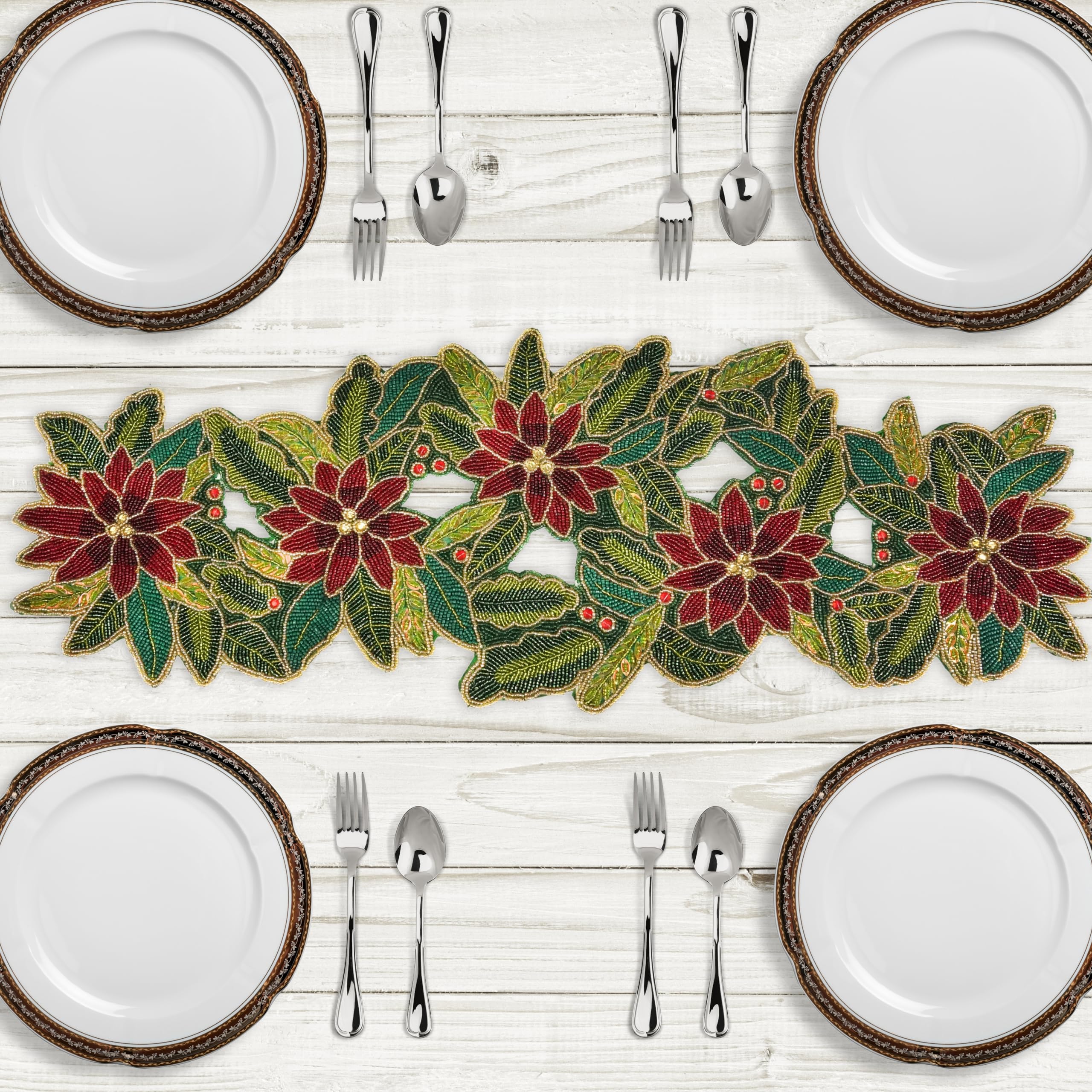 Lightnpro Poinsettia Beaded Table Runner