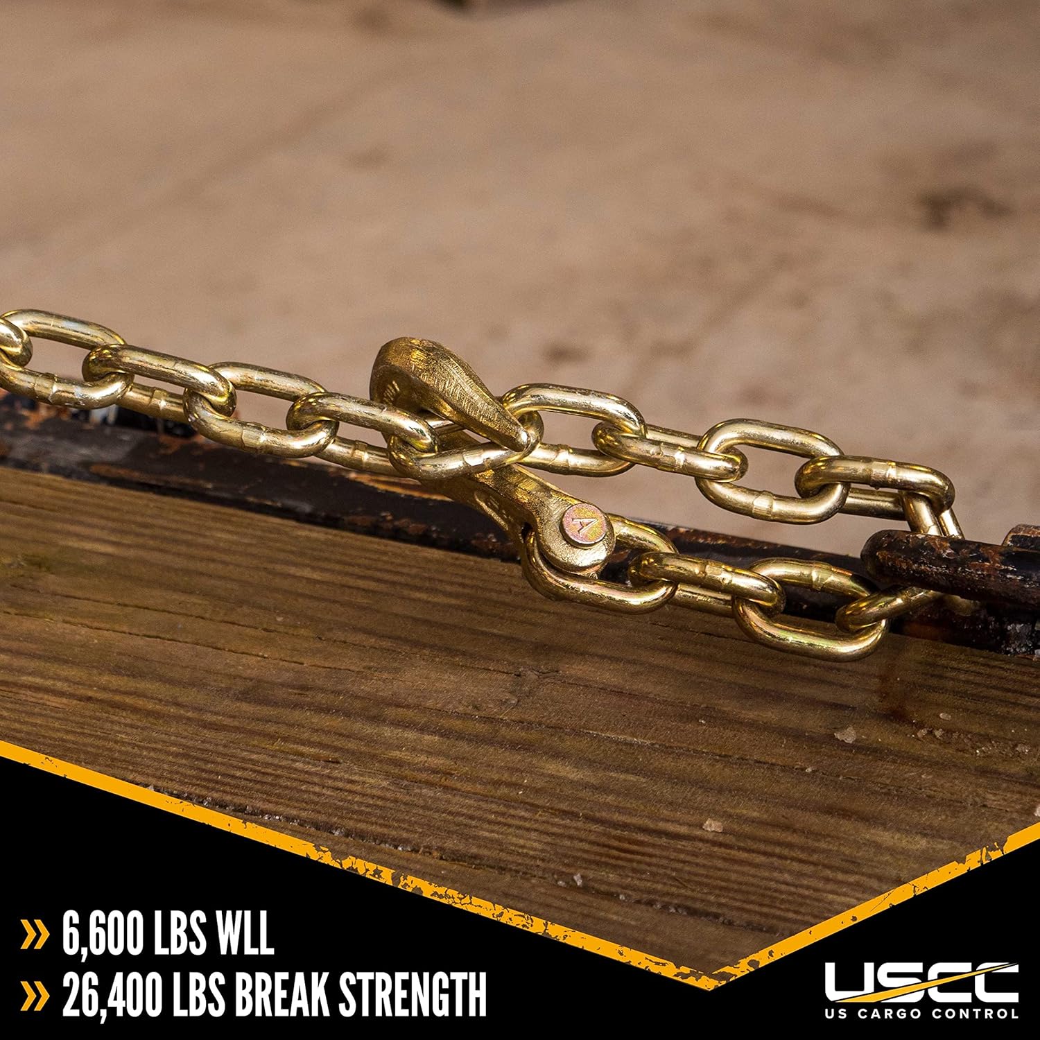 US Cargo Control Grade 70 Transport Chain with Clevis Grab Hooks, 3/8 Inch x 20 Foot Load Chain, Easily Secure Heavy Loads to A Truck Or Flatbed Trailer, 6,600 Pound Working Load Limit