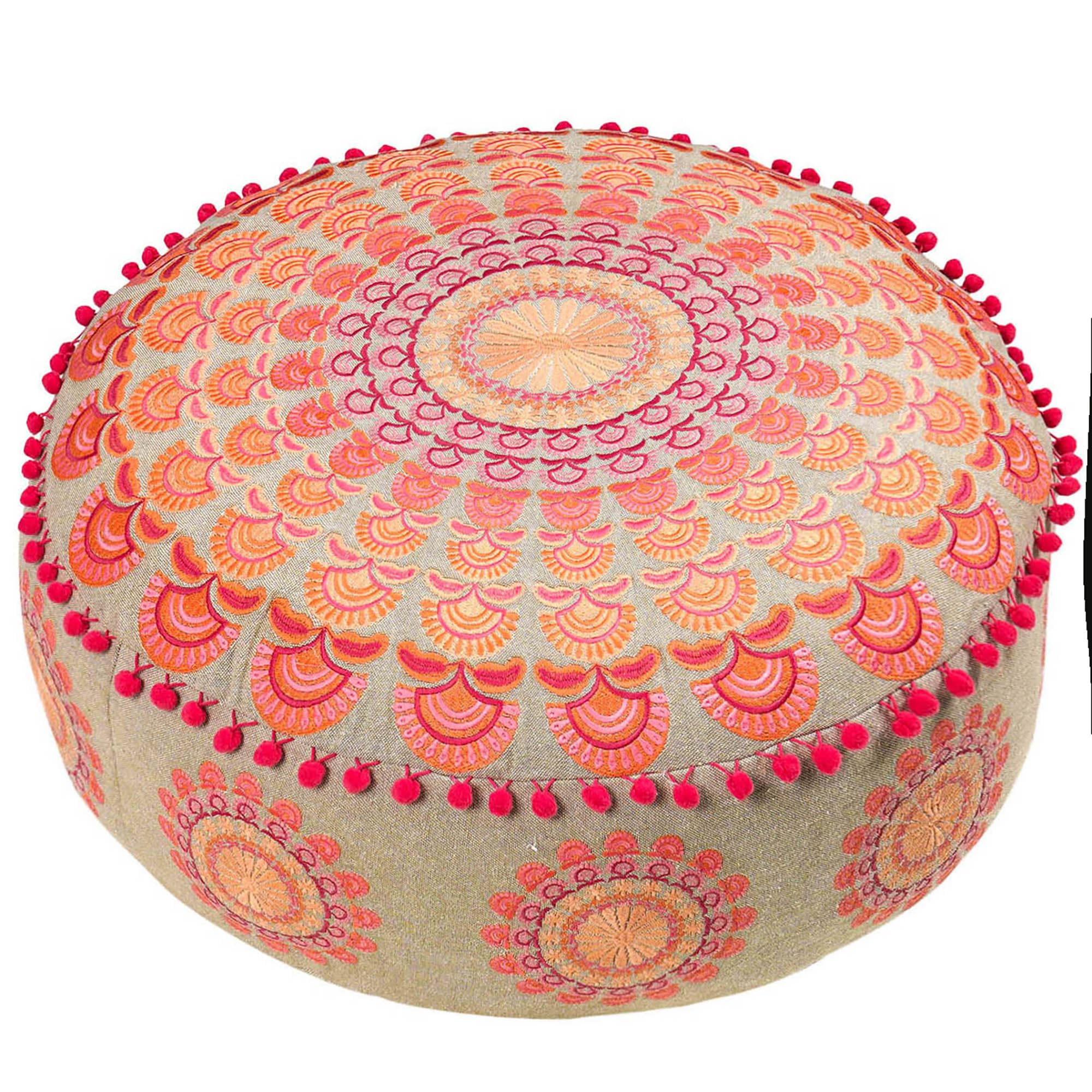 Mandala Life ART duża pufa boho, poszewka na poduszkę, różowa, okrągła poduszka podłogowa, luksusowa dekoracja pokoju dziecięcego, bawełniana pufa otomana, poduszka do medytacji, jogi i szykowny
