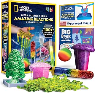 National Geographic Amazing Chemistry Set: 100+ Experiments, Crystal Growing, Glowing Reactions STEM Kit for Kids