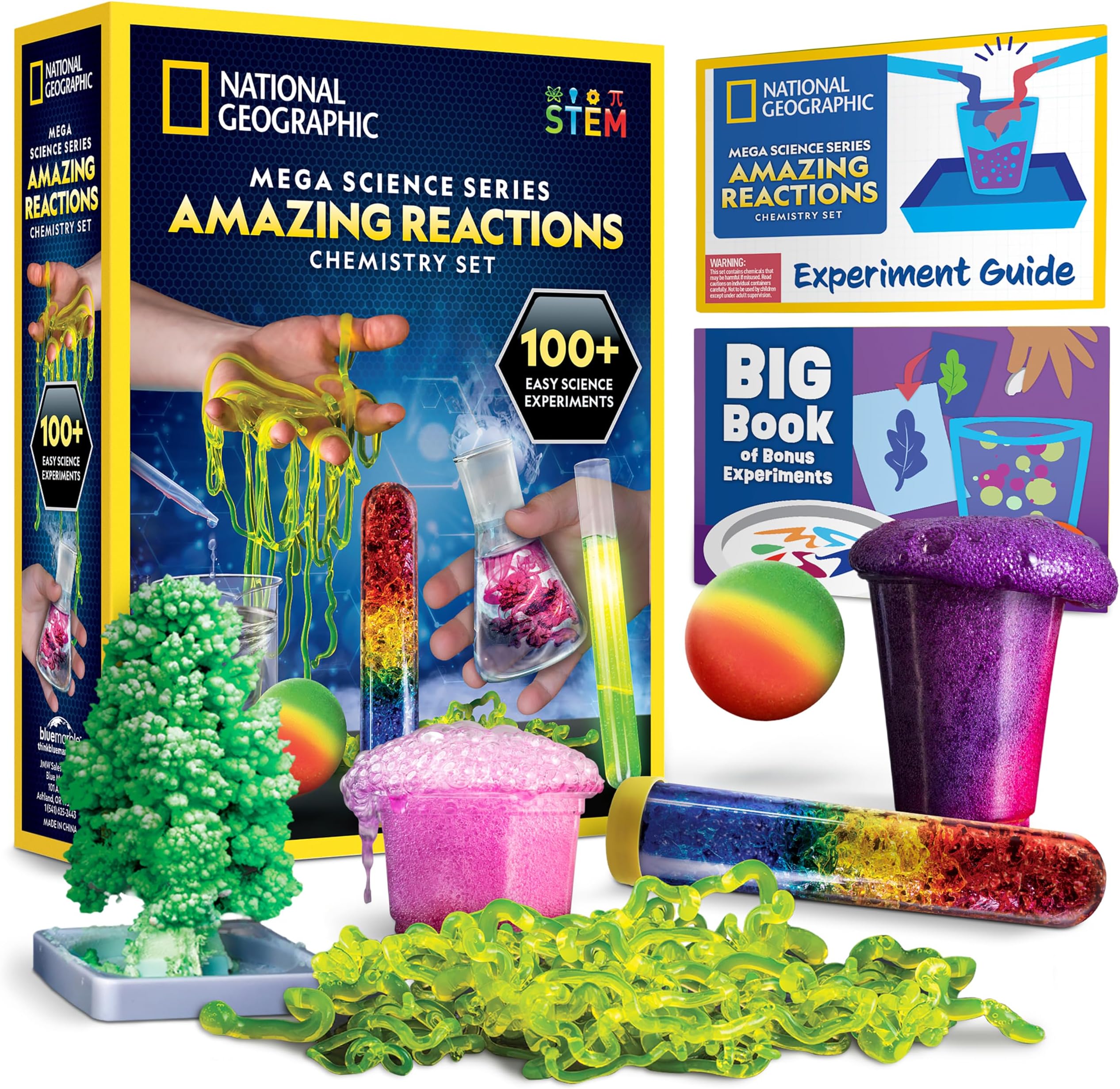 Blue Marble - Mega Chemistry Kit with Over 15 Science Experiments, Make Glowing Worms, a Crystal Tree, Fizzy Solutions, and More, Great STEM Gift for Girls and Boys
