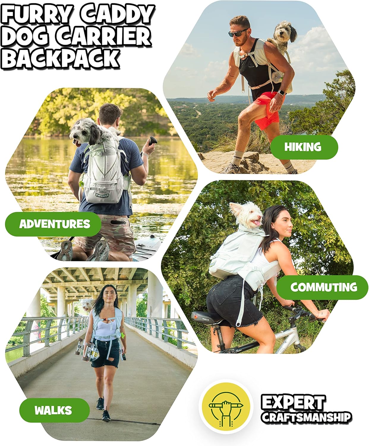 FUR CADET Plush and Comfy Dog Carrier Backpack for Hiking and Selfie-Worthy Adventures, Loaded with Pockets, Collapsible Dog Bowl and Potty Bags, Premium Pet Carrier Bag for Travel : Pet Supplies