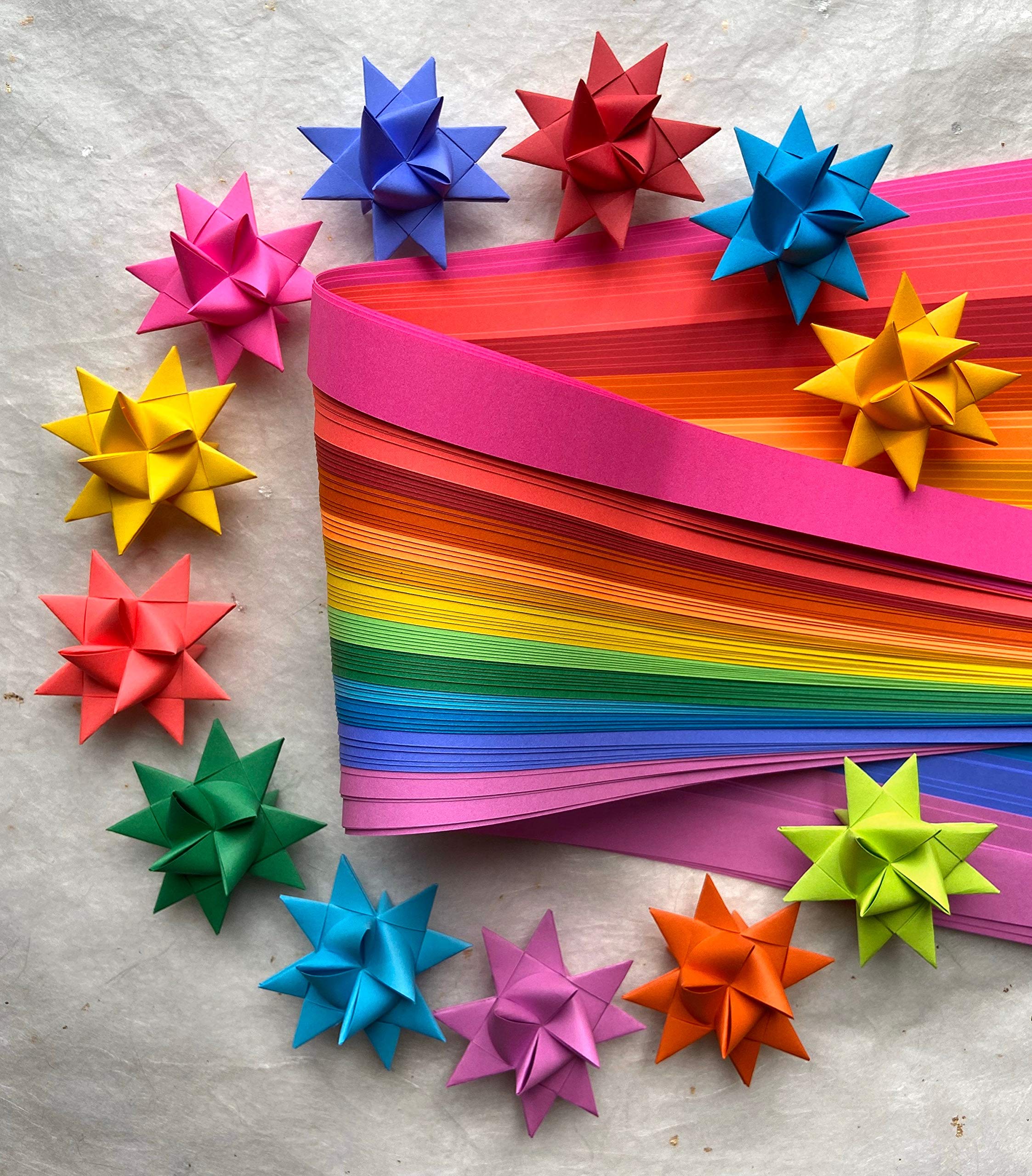 1/2" Bright Rainbow Froebel Moravian German Star Paper Strips Origami Ornaments Colorful Craft Projects (100 strips)