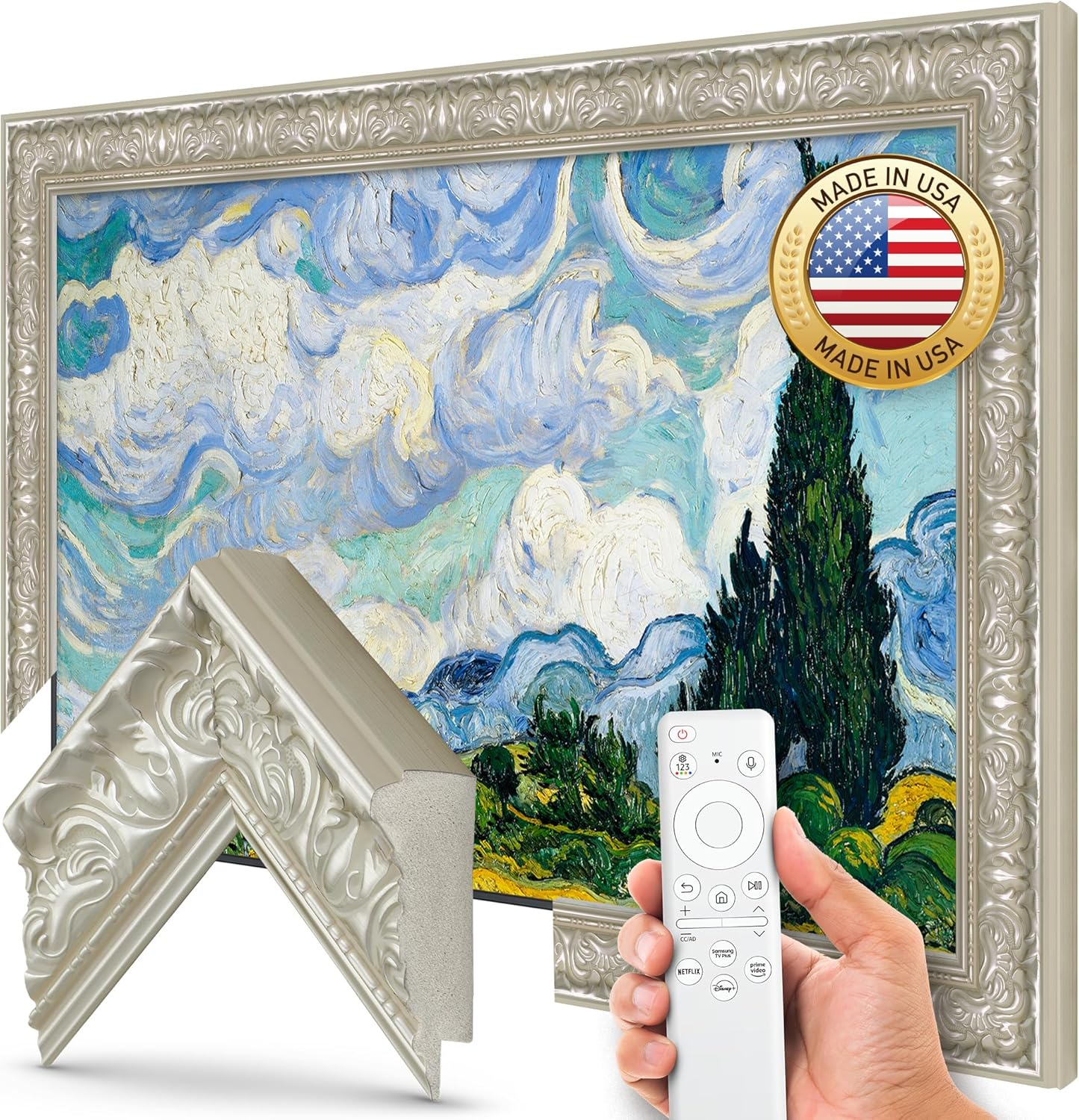 Tuscan Pearl 85" Premiere Deco TV Frame - Compatible ONLY with Samsung The Frame TV and Pro TVs (Fits 2021-2026, LS03A, LS03B,LS03C,LS03D,LS03FA,LS03FW)