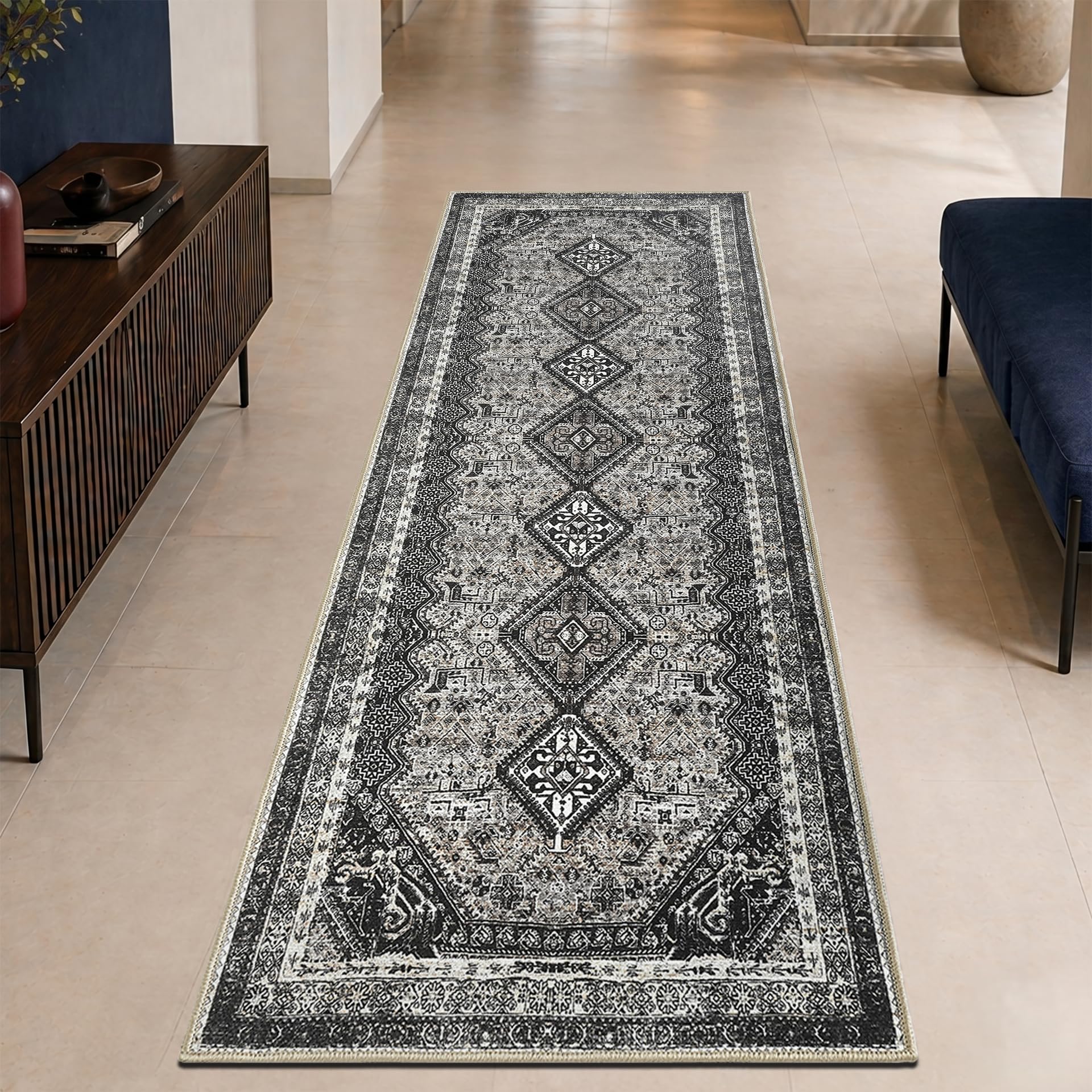 Photo 1 of Keen Home Design 30"x84" Rug - Machine Washable Runner Rug with Non-Slip Backing, Ideal for Hallway, Entryway, Kitchen, Laundry Room - Vintage, Easy Clean, Durable, Low Pile Rug - (2'6" x 7')
