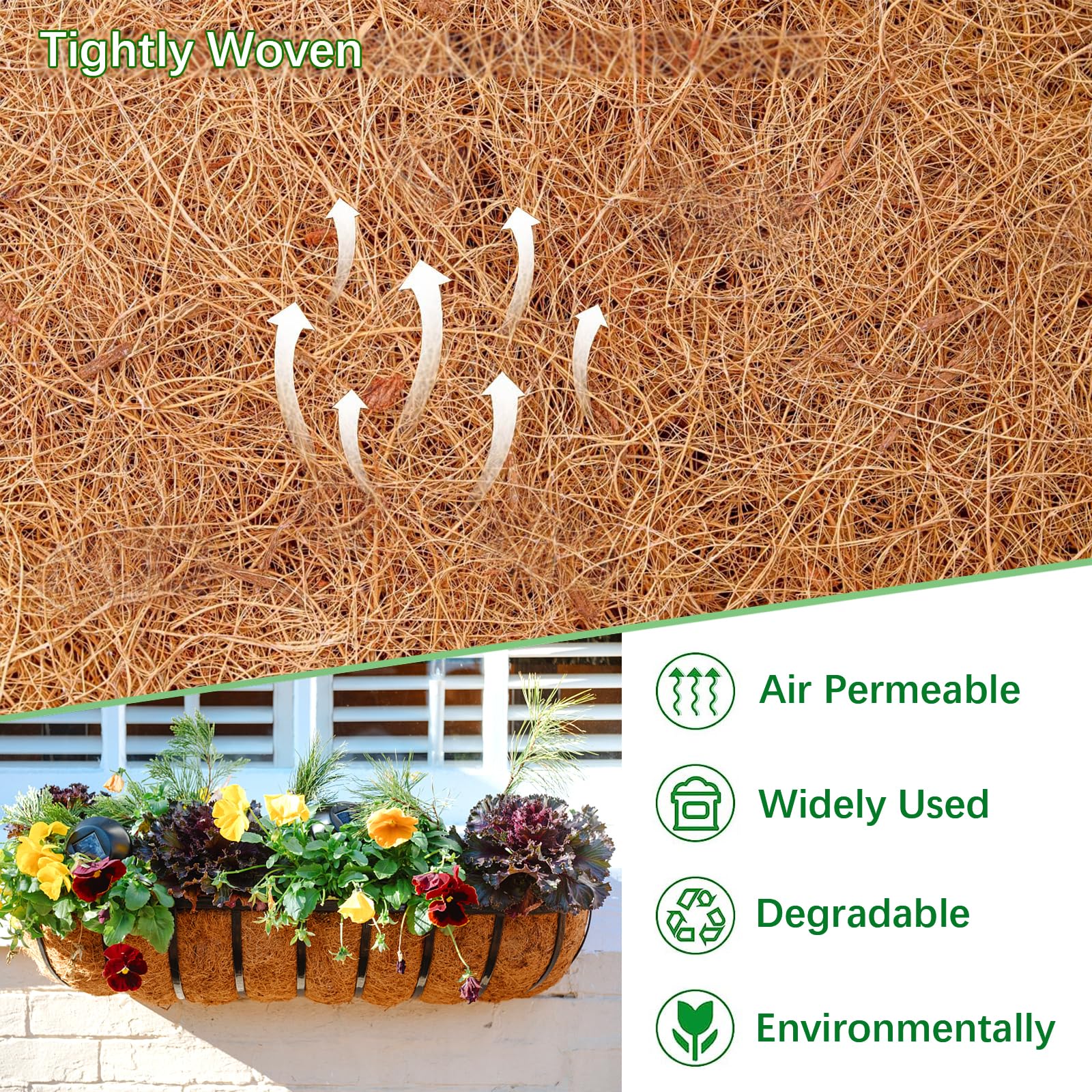 LCHUANG Lot de 4 doublures en fibre de coco 100 % naturelle pour jardinière de 91,4 cm, pour panier suspendu, boîte de fenêtre, paniers de clôture