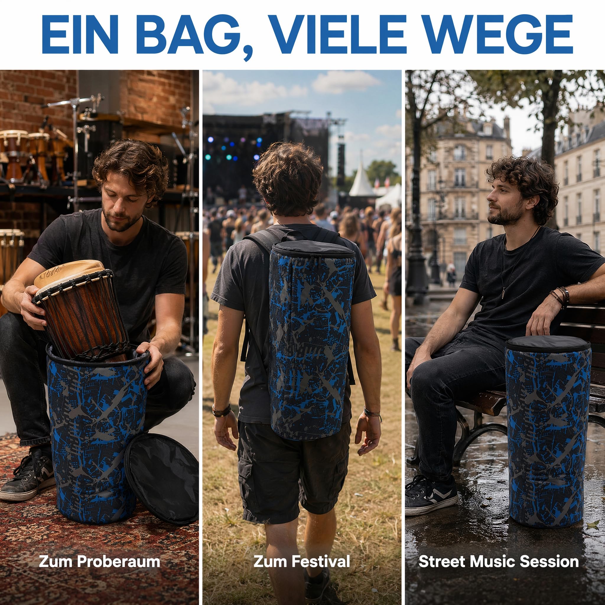 Beavorty Djembe Tasche 12 Zoll Gepolsterte Afrikanische Trommeltasche Wasserdicht Oxford Gigbag mit Camouflage-Muster Rucksack-Funktion für 60cm Trommel Transport und Schutz
