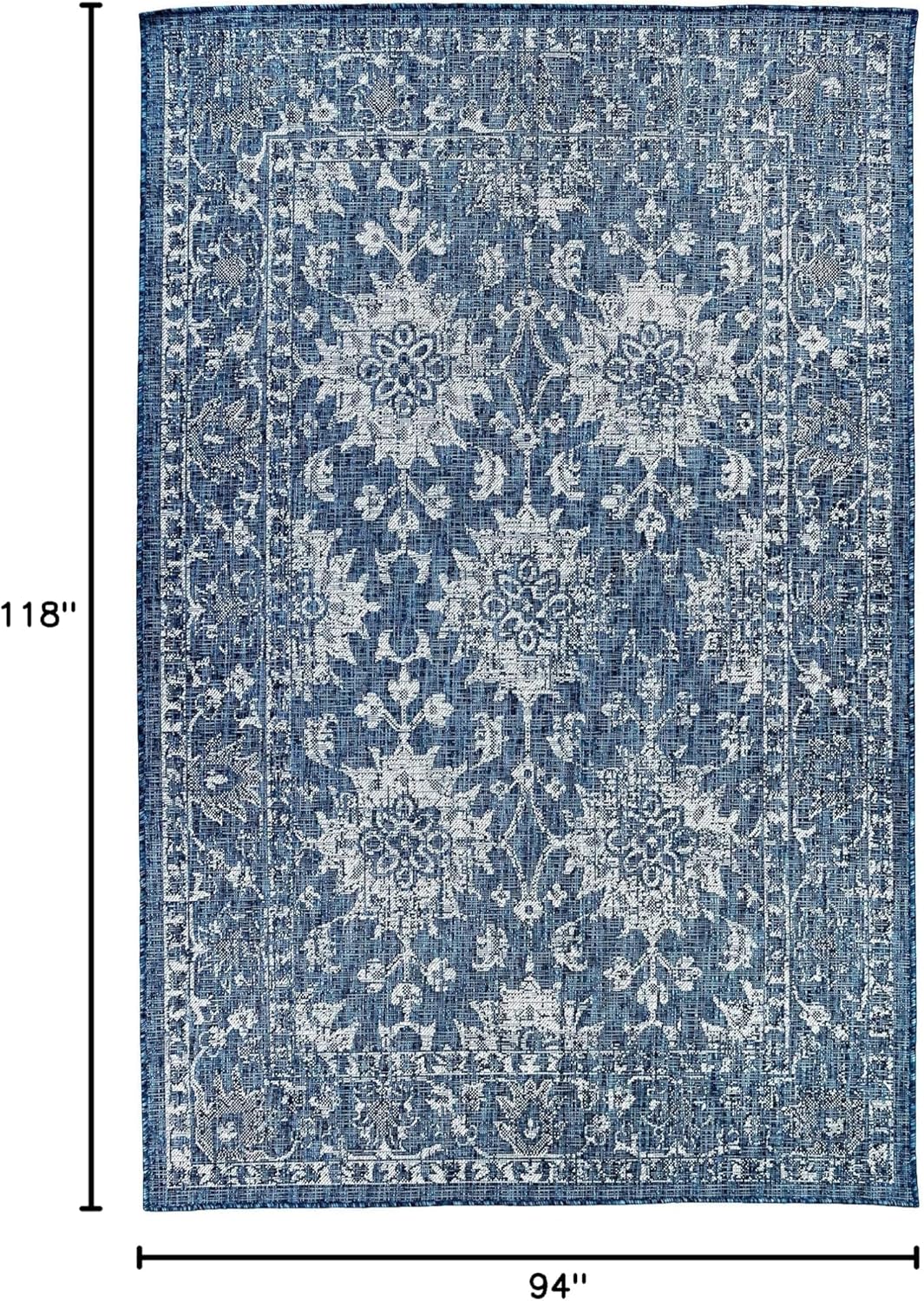 Liora Manne CARMEL Indoor/Outdoor Power Loomed Synthetic Blend Low Profile Area Rug - Traditional Medallion Botanical Floral Decorative (Vintage Floral Navy) (7'10" x 9'10")