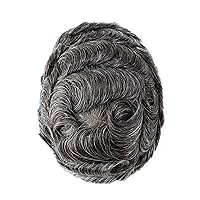 Vista 2 de Toupee para hombres, piezas de cabello humano, sistema de reemplazo de cabello Reak, cabello ondulado de encaje suizo natural #1B30