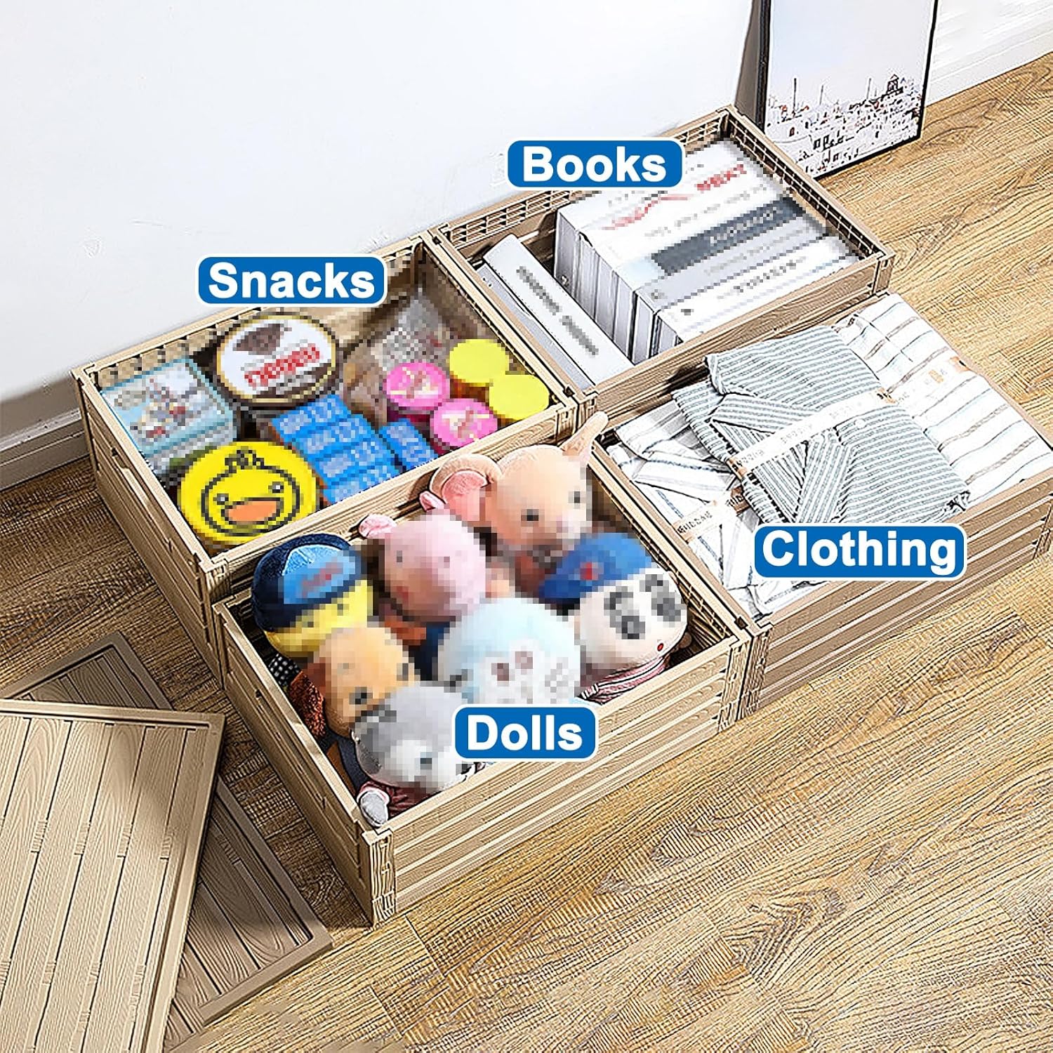 Under Bed Storage Boxes, Foldable Under Bed Storage Containers, PP Plastic, Washable, for Clothes, Books, Dolls(47x34x17cm/19x13x7in)