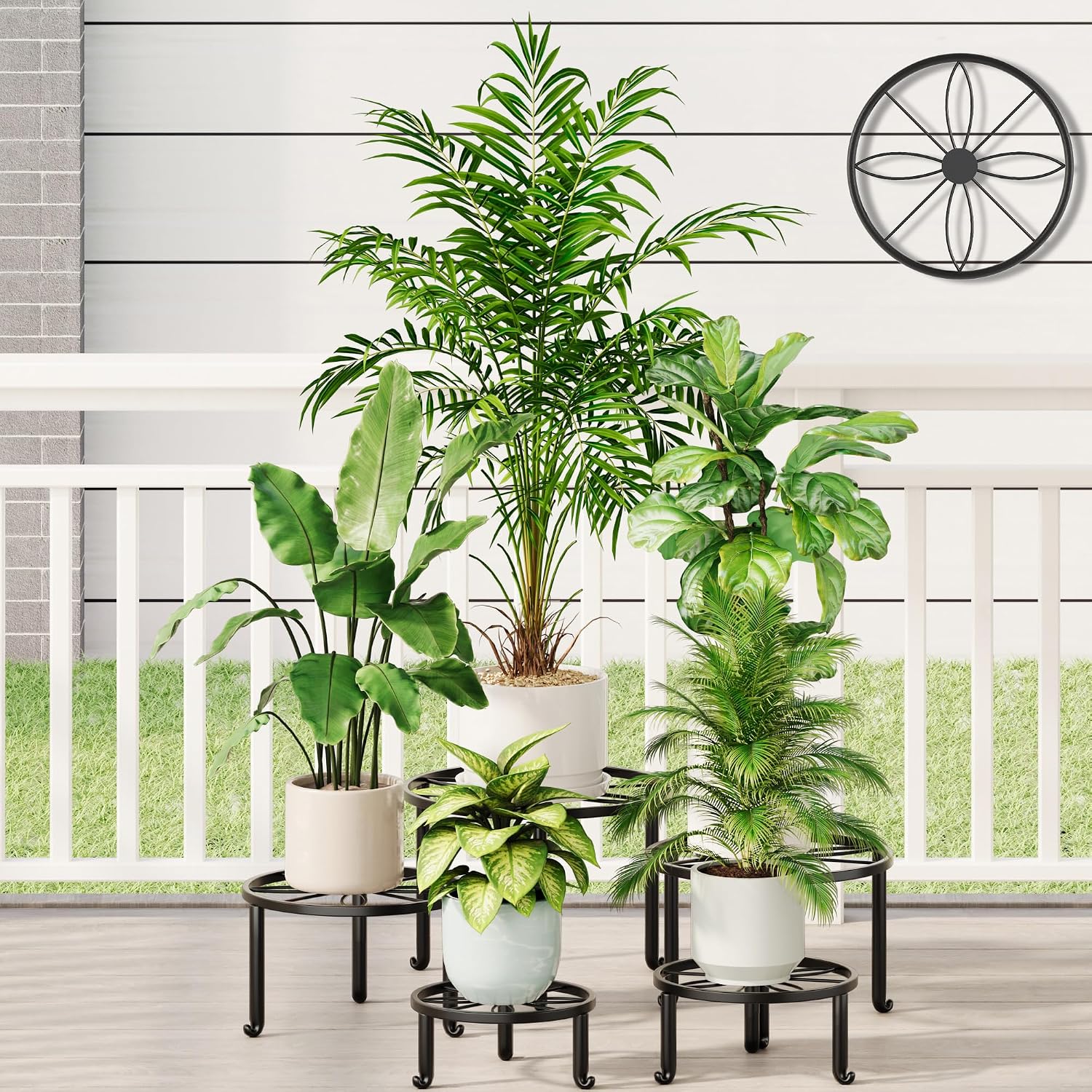 5 Pack Metal Potted Plant Stand Small Short Flower Pot Holder for Multiple Plants Indoor Anti-Rust Plant Pot Rack Shelf Round Plant Holder for Home Garden