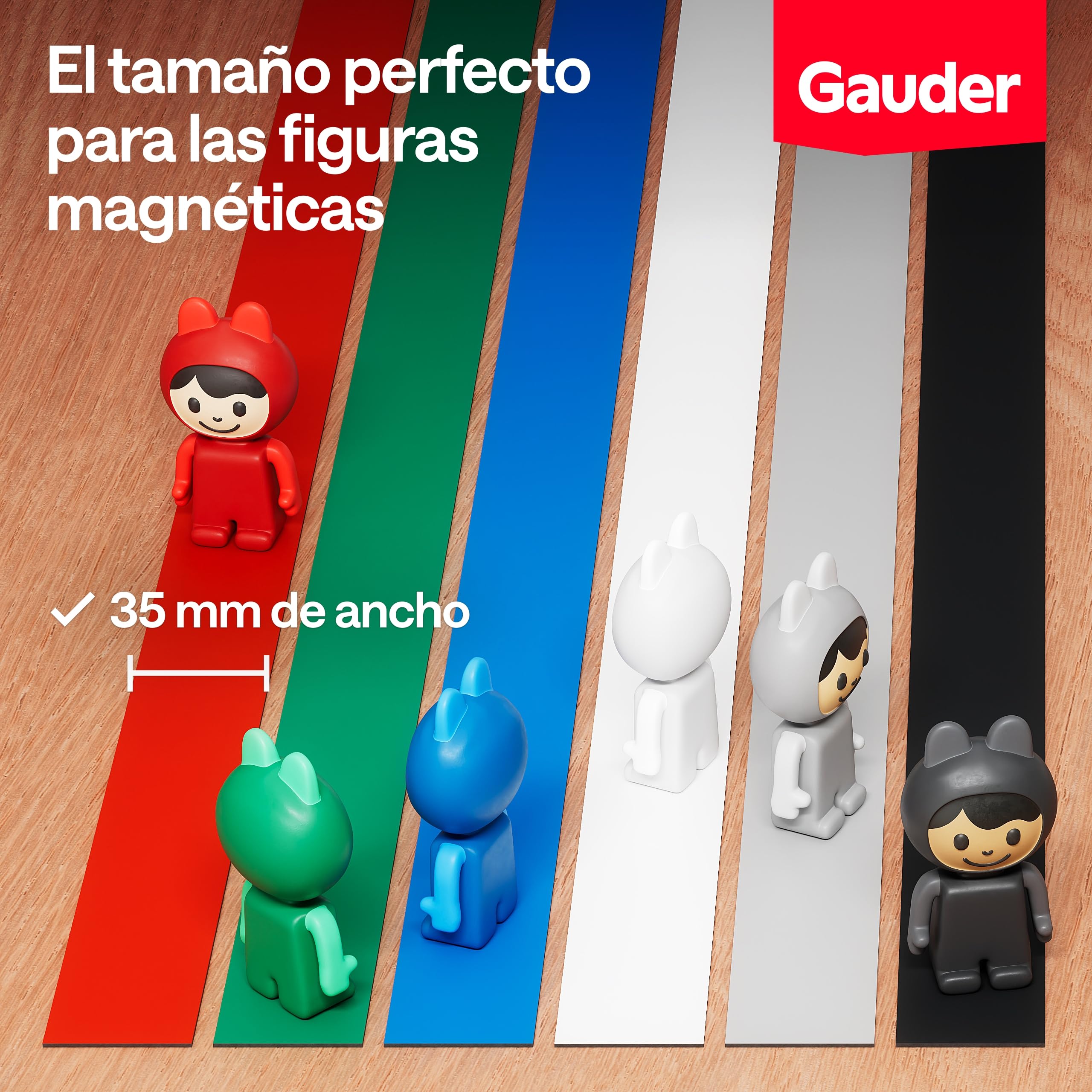 GAUDER Cinta metálica autoadhesiva - Banda magnética para imanes y Figuras Tonie® & estanterías - Cinta ferrosa & banda de hierro para manualidades y organización (1 m x 35 mm - negro)