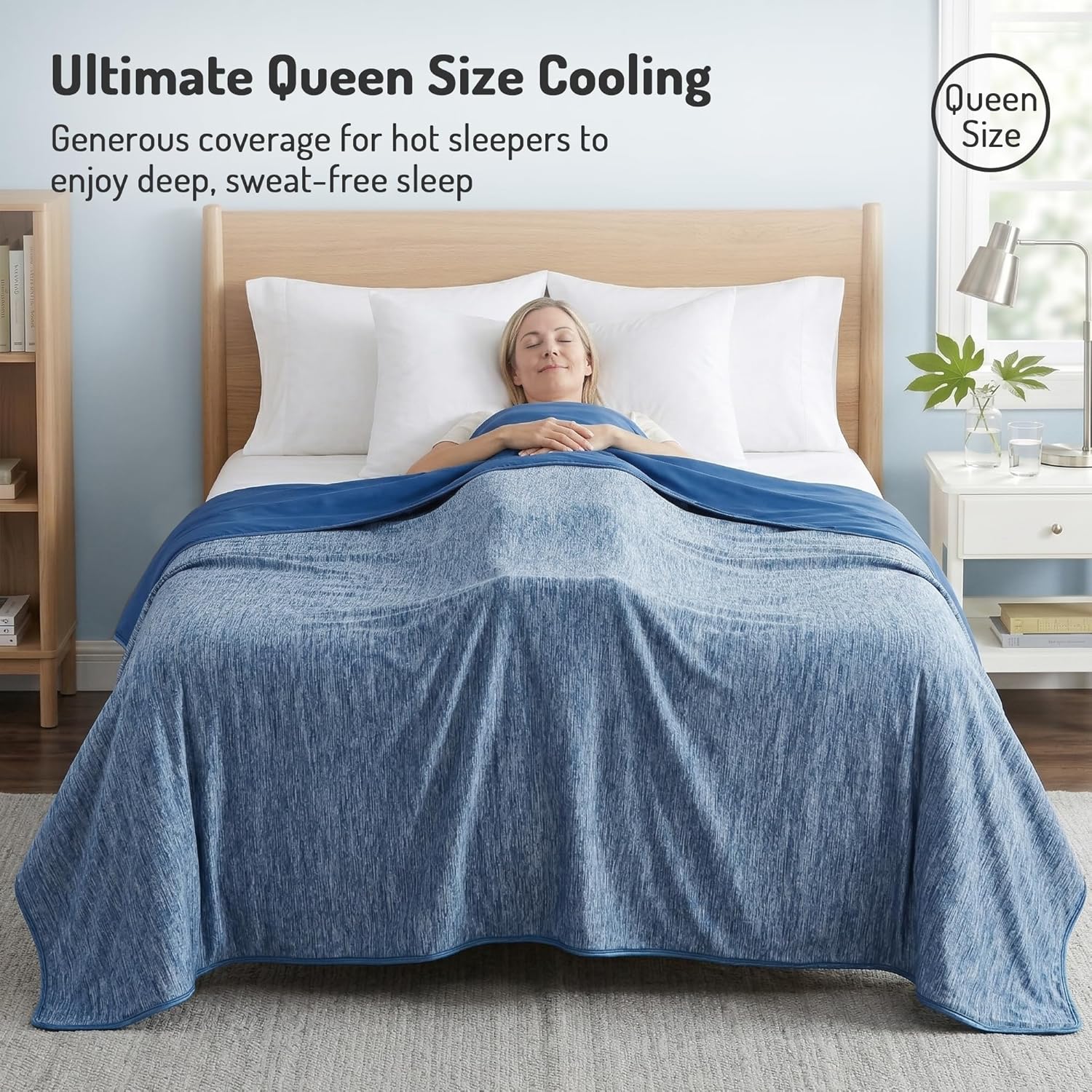Degrees of Comfort Cooling Blanket for Hot Sleepers Queen Size, Q-Max>0.4 PolarEdge Cold Fabric, Lightweight Summer Cool Blankets for Night Sweats - Blue 90x90