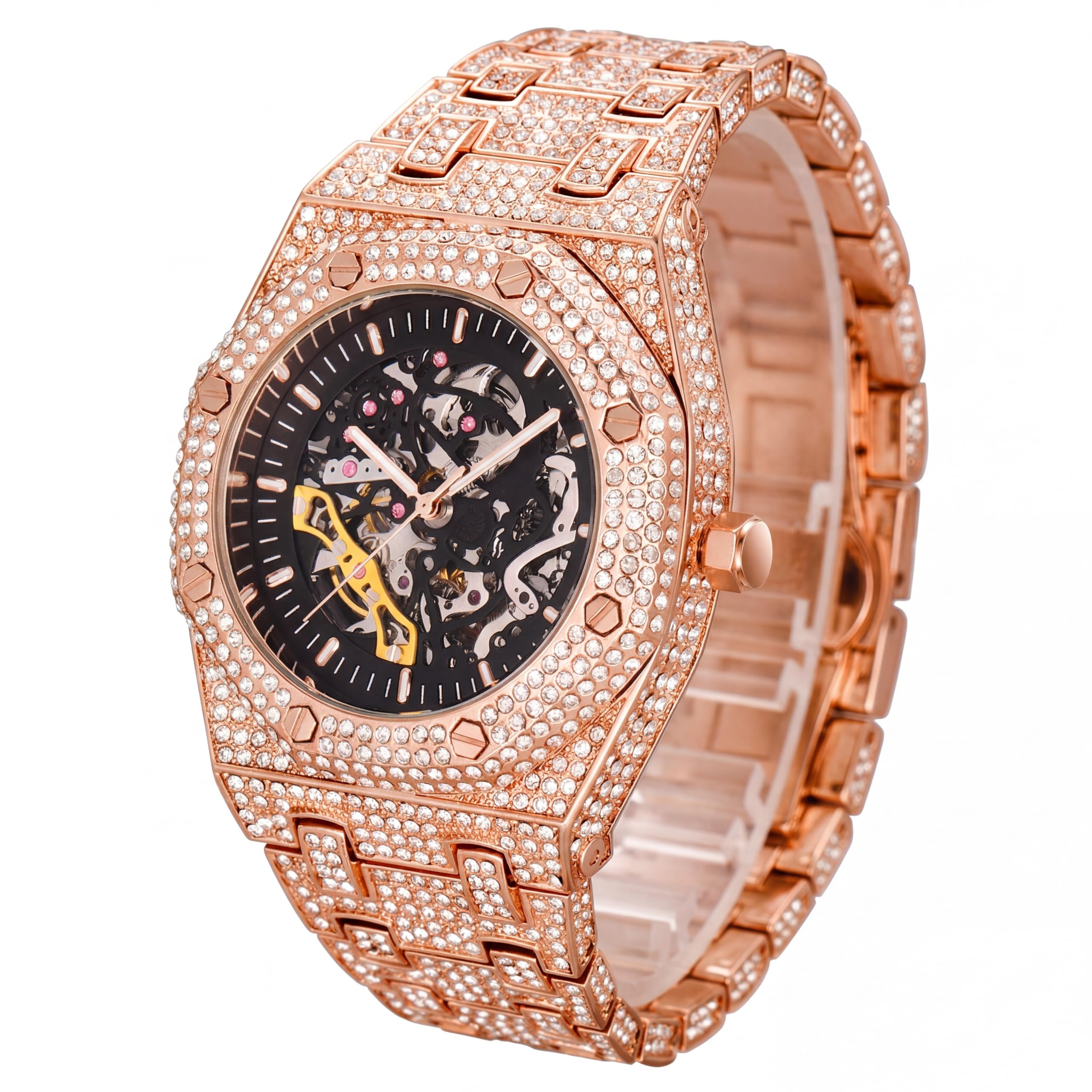 ICED Out Diamond Automatic Watch for Men Hip Hop Skeleton Big Face Self - Winding Luxury…