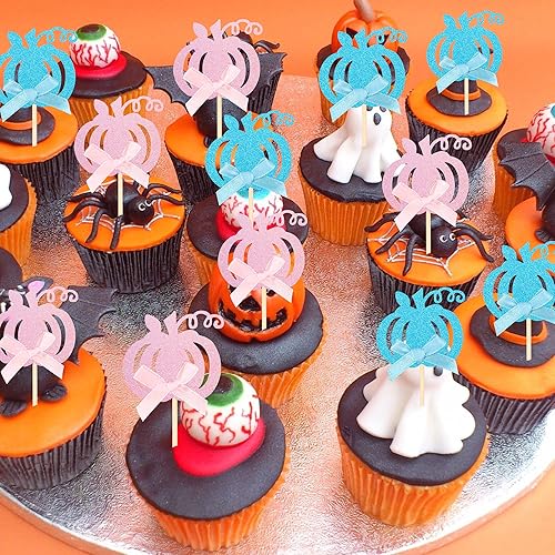 Miniatura 3 de 1 paquete de decoración para tartas con purpurina con temática de otoño, revelación de género, selección de pastel de calabaza, decoración de pastel