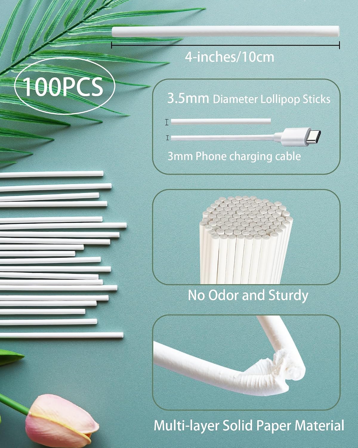 3.5mm 4-inch CHELIZIYA Paper Lollipop Sticks and Wrappers Set