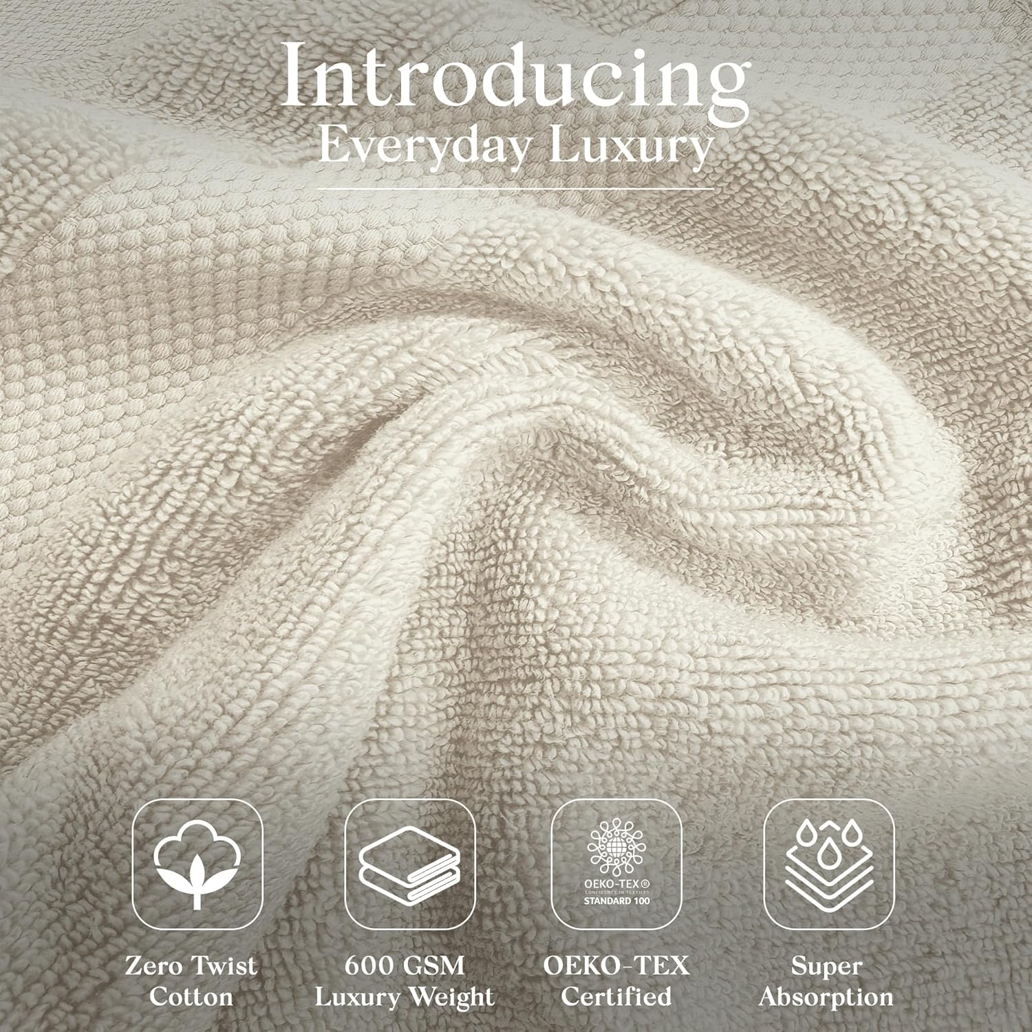 Premium Staple Cotton Bathroom Towel Set - Beige 600 GSM 6-Piece Luxury Bath Towel Set 1 Stripe - 2 Bath Towels, 2 Hand Towels & 2 Washclothes Set - High Absorbent & Quick Dry for Gym, Spa, Hotel - Image 3