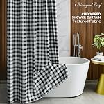 Biscaynebay Textured Fabric Shower Curtain Printed Plaid Bathroom Curtains Black & Gray 72 by 72 Inch
