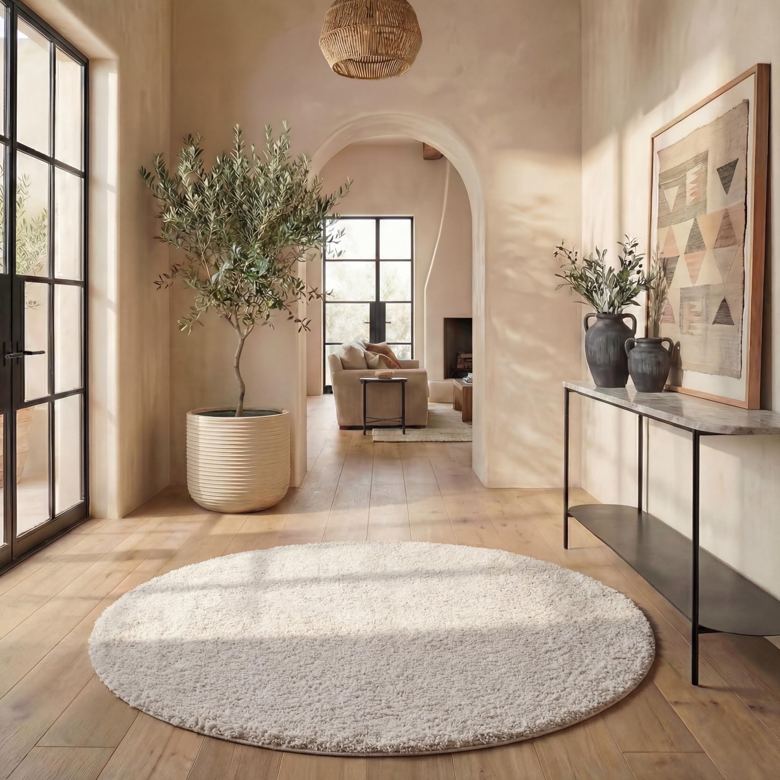 SAFAVIEH August Shag 900 Round Rug 9 ft, Modern Solid Beige AUG900D