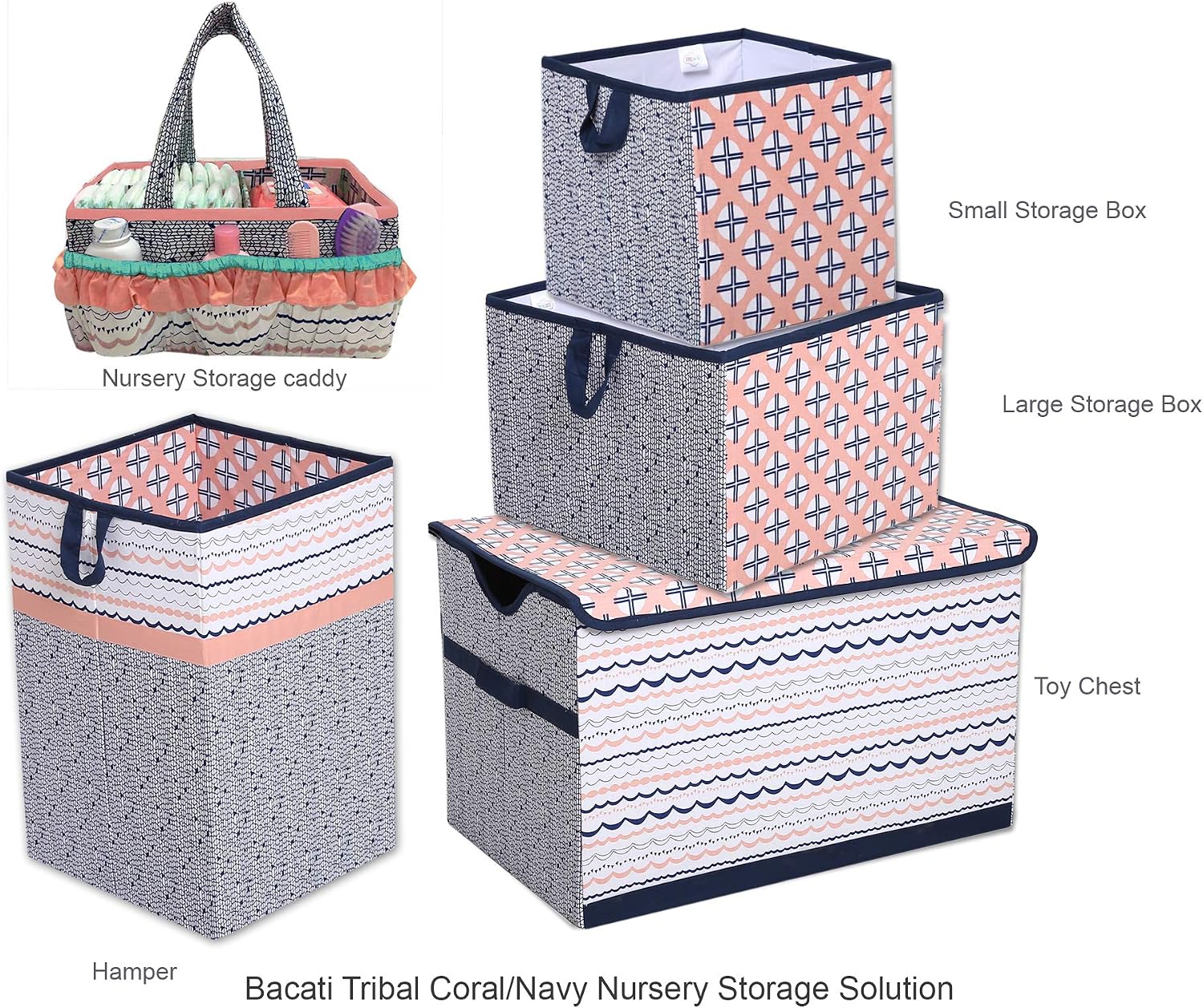 Bacati - Tribal Toddler Bedding Products (4 pc Toddler Bedding Set, Coral/Navy)