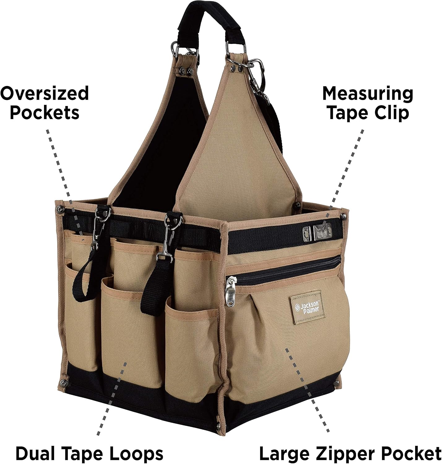 Jackson Palmer Extra Large 11” Tool Tote Carrier, 28 Pockets with Premium Parts Case (Electrical & Maintenance Tool Bag)