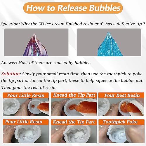 Miniatura 3 de ISSEVE Kit de 4 moldes de silicona de resina de helado 3D, moldes de silicona para resina que incluyen molde de cono de helado, molde de crema