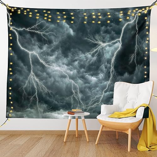 Miniatura 9 de Ambesonne Tapiz de naturaleza, grandes nubes de lluvia dramáticas y ominosas con efectos de atmósfera salvaje de tornado de trueno pesado, amplio