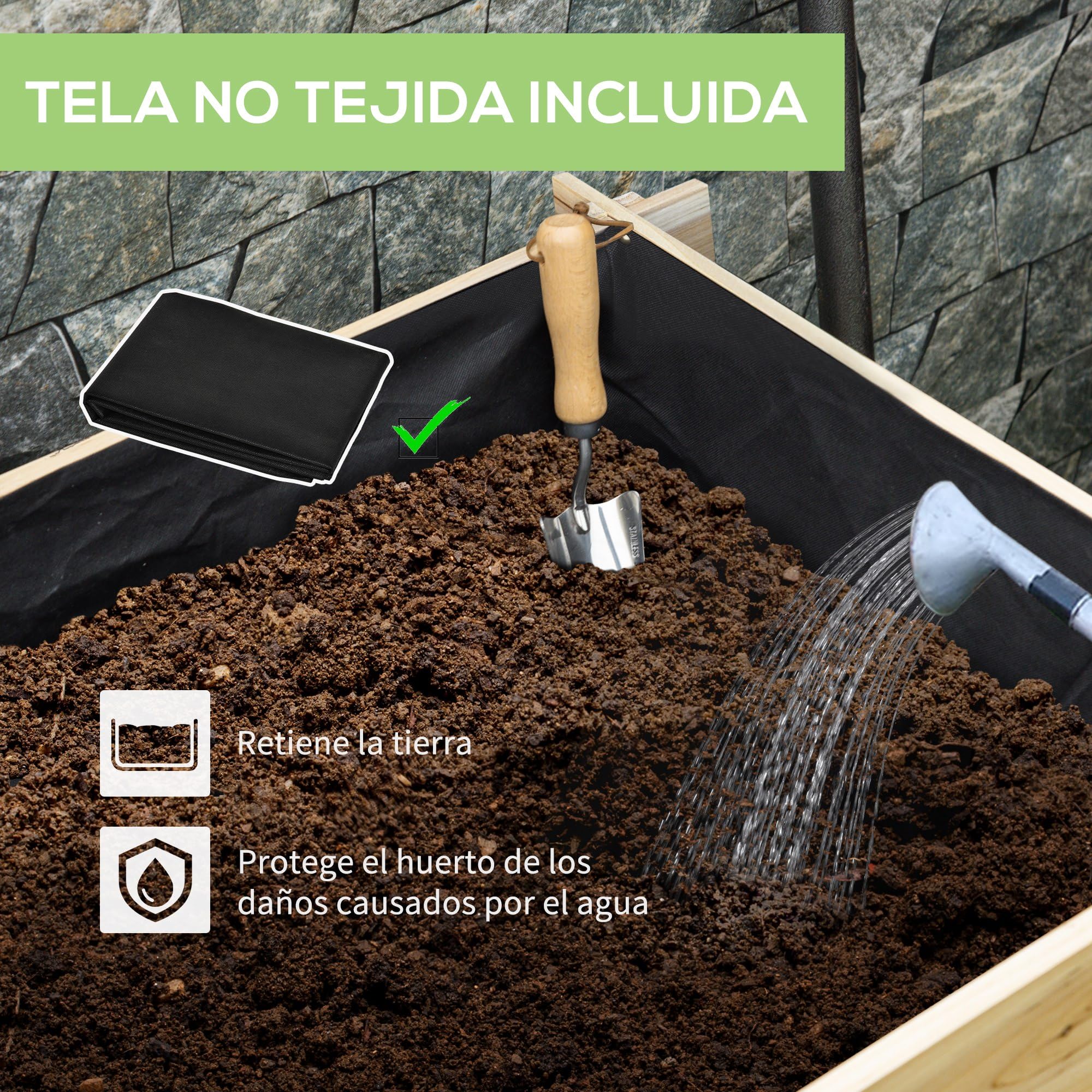 Outsunny Jardinera de Madera Elevada de 3 Niveles Jardinera Exterior Grande con Diseño de Escalera y Tela no Tejida Huerto Urbano para Cultivos Plantas Flores para Patio Terraza 93x93x35 cm Natural