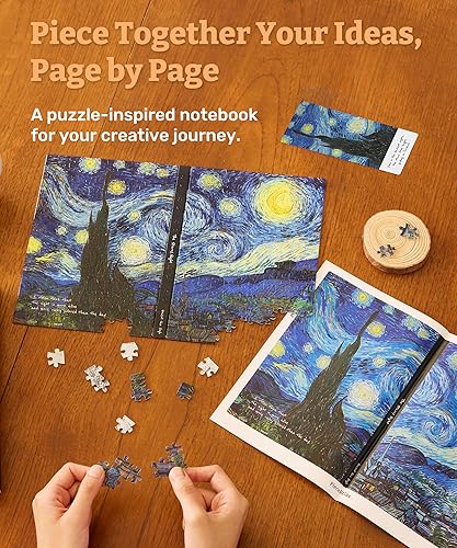 Miniatura 2 de PieceRelax Diario de rompecabezas A5, 329 piezas de plástico para adultos, Van Gogh, la noche estrellada, cubierta de libro y cuaderno, regalo único