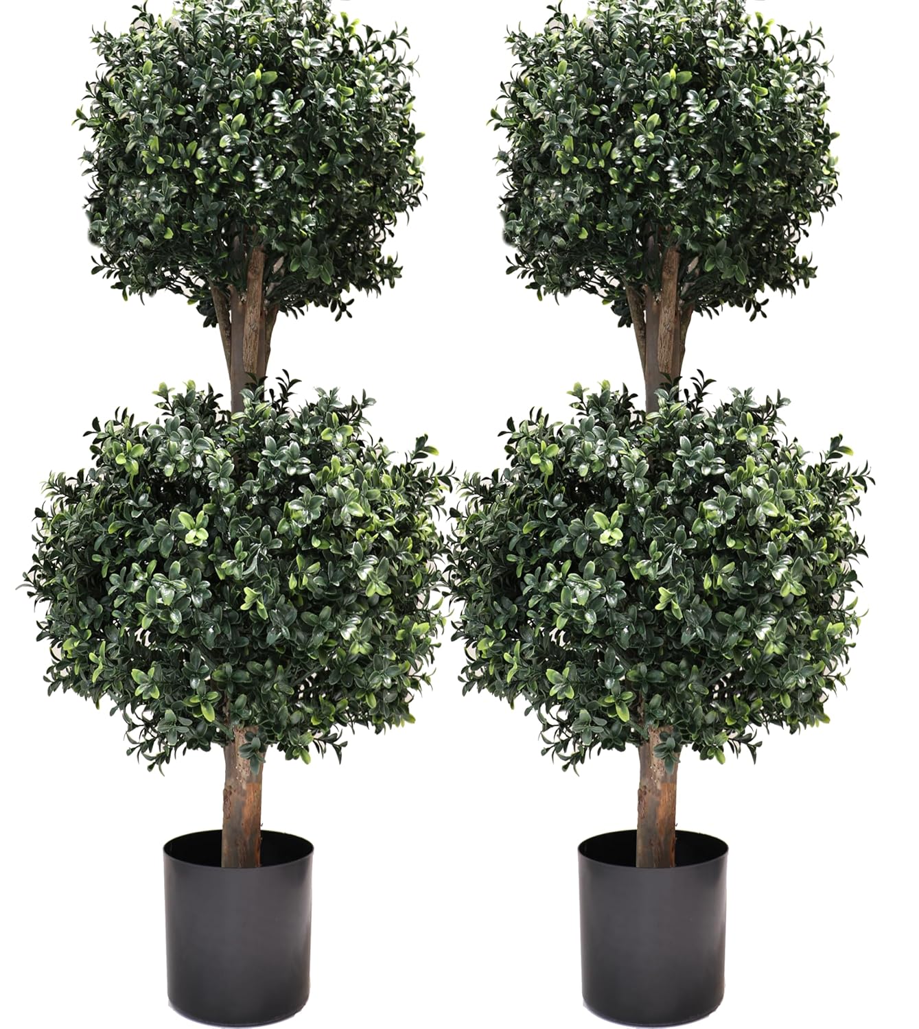 4Ft Artificial Boxwood Double Ball Topiary Trees 2PACK Faux Topiaries Tree Store Garden Indoor Outdoor for Porch Home