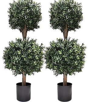 4Ft Artificial Boxwood Double Ball Topiary Trees 2PACK Faux Topiaries Tree Store Garden Indoor Outdoor for Porch Home
