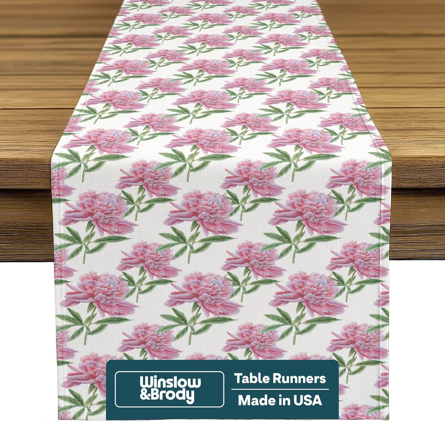 Spring Table Runners | Made in America Table Linens | Stain & Wrinkle Resistant | Seasonal Summer Spring Table Decorations for Home | Floral Collection - Pink Blossom - 14 x 108 Inches Long