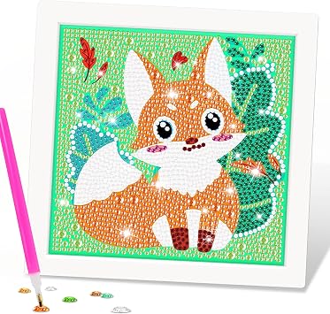 Mlife Diamond Art Painting Kits for Kids with Frame Art and Crafts for Kids, Diamond Art Kits for Kid Ages 4-8-12, Cartoon Art Kit for Child,Adult Beginner,DIY,Gift,Home DecorationFox
