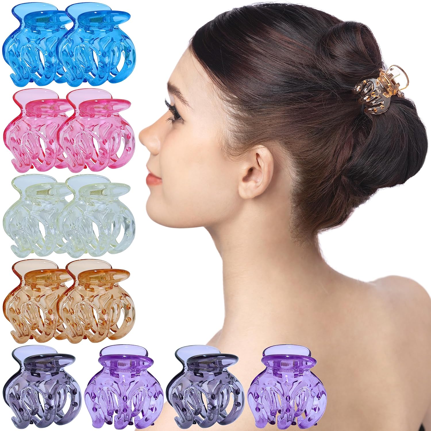 RC ROCHE 12 Pcs Small Octopus Hair Claw Clips for Women, Small Transparent