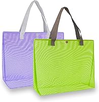 hsmyank 2-Pack Large Mesh Beach Tote Bags with Snap Button - Lightweight Reusable for Pool, Travel, Shopping & Gym