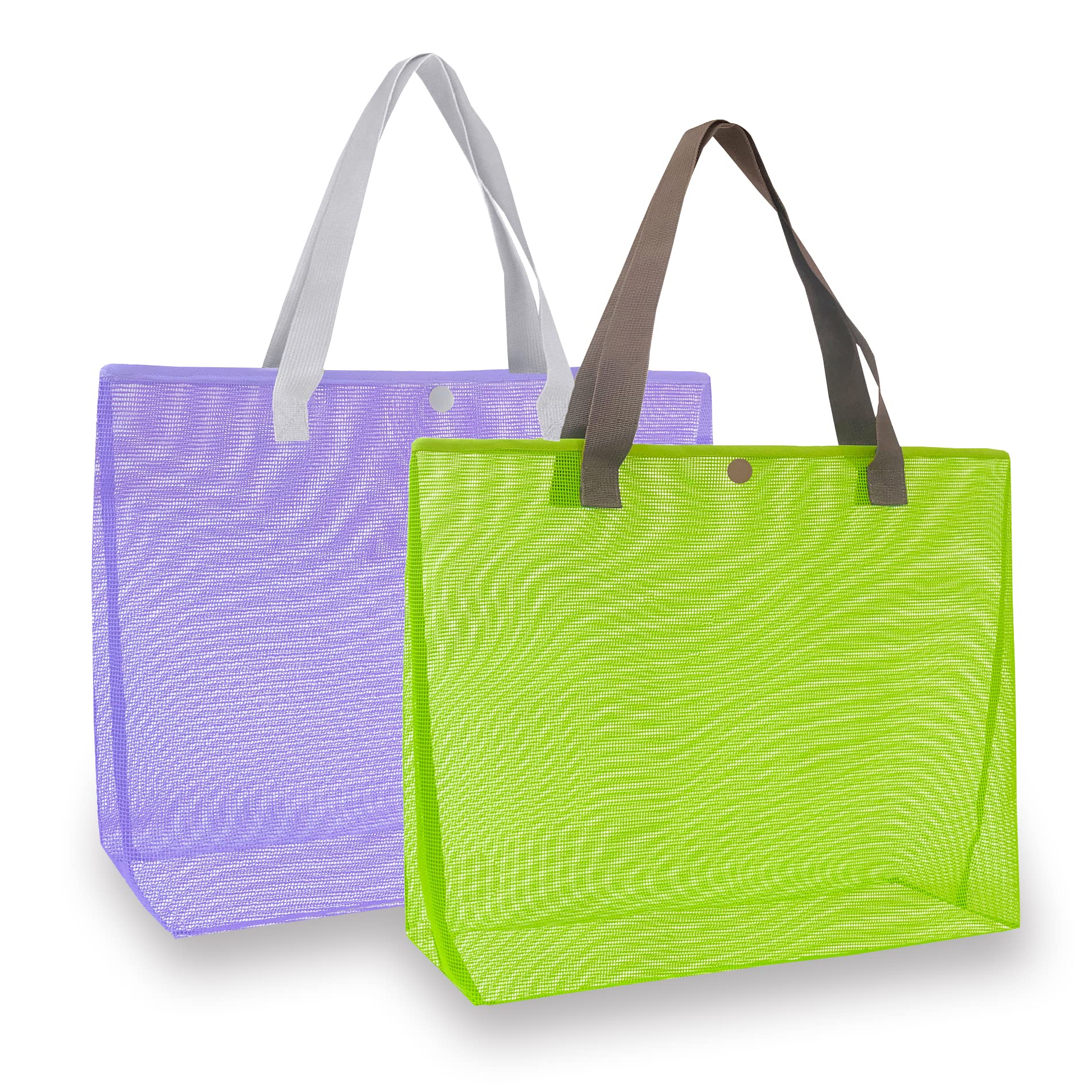 hsmyank 2Pack Large lightweight Simple Mesh Beach Tote Bag With snap Button Reusable Pool Bag for Outdoor Travel Shopping Gym