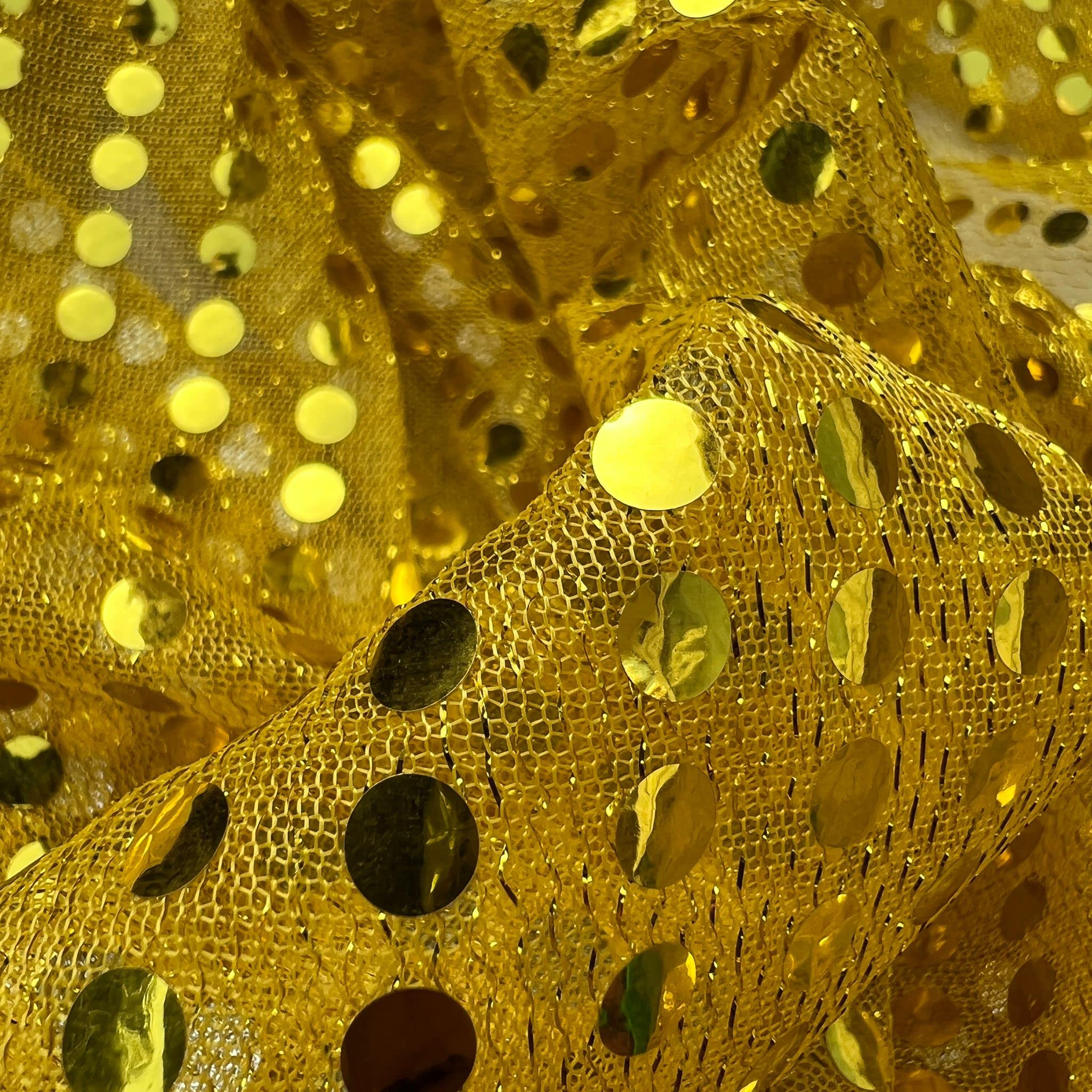 Discover Lifestyle & Fashion Fabrics Gold Knitted 6Mm Sequin Dot Sparkly Fancy Dress Dance Display Backdrop Home Decor Fabric Material | 45" - 112 Cm Wide | Sold Per Metre (Gold)