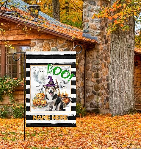 Miniatura 2 de Banderas de jardín de Halloween para exteriores, regalo personalizado de Pembroke Corgi galés, regalo para amantes de los perros, bandera de