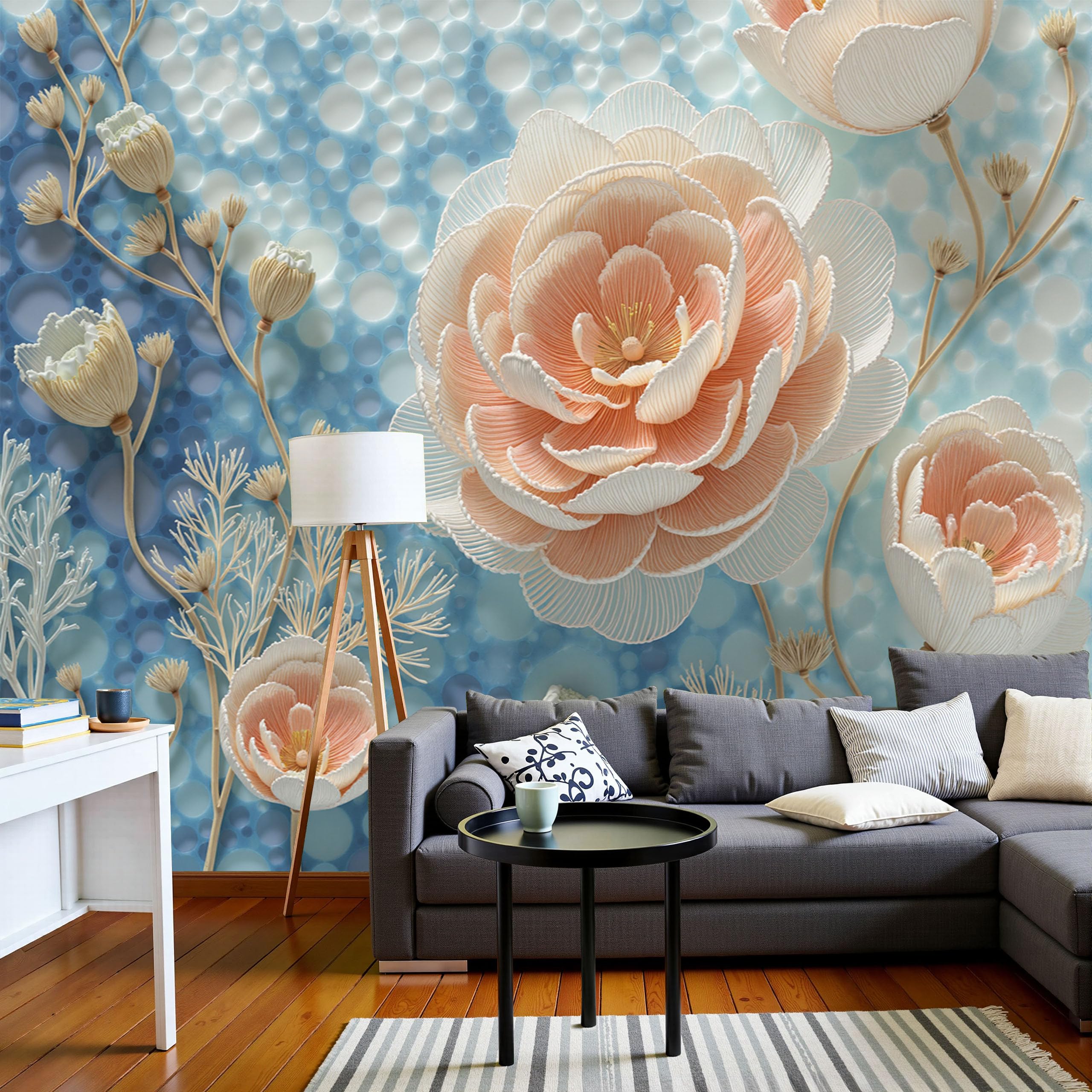 Papier peint panoramique 3D bleu de 200x140cm pour décoration salon