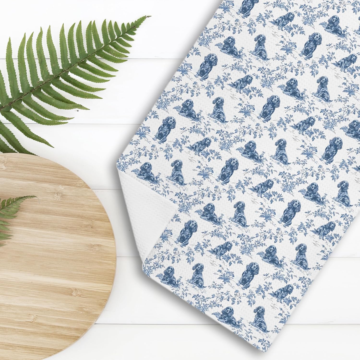 Nipi Chinoiserie Cavalier King Charles Spaniel Kitchen Towels, Grandmillennial Dog Hand Towels for Kitchen Bathroom, Blue and White Floral Cavalier Spaniel Decorative Dish Tea Towels, 16x24 Inch - Image 7