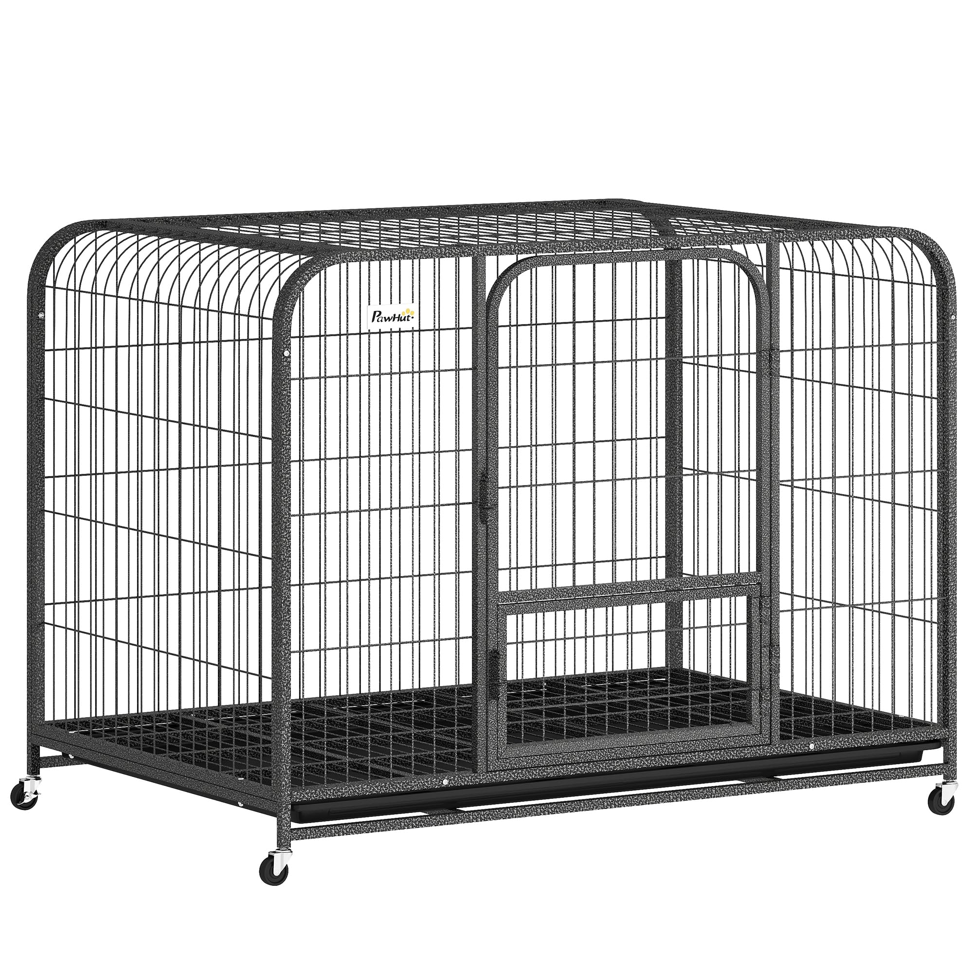 PawHut Heavy Duty Dog Crate,116 x 77 x 88 cm, Large Dog Cage for Small to Large Breeds, Puppy Kennel with Lockable Wheels, Removable Tray and 3 Doors for Indoor Outdoor, Black