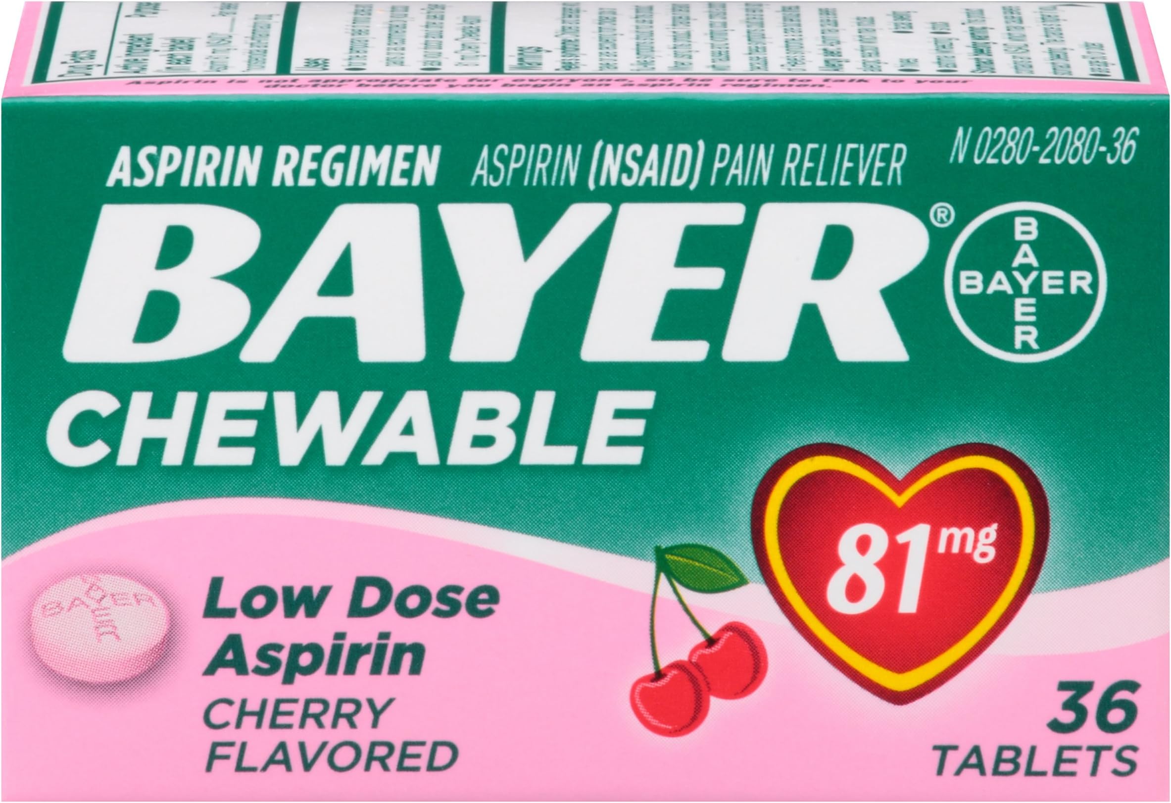 BayerChildren's Chewable, Children's Aspirin Pain Reliever, Cherry, 36 ct