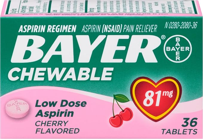 Aspirin Regimen Bayer, 81mg Chewable Tablets, Pain Reliever, Cherry, 36  Count