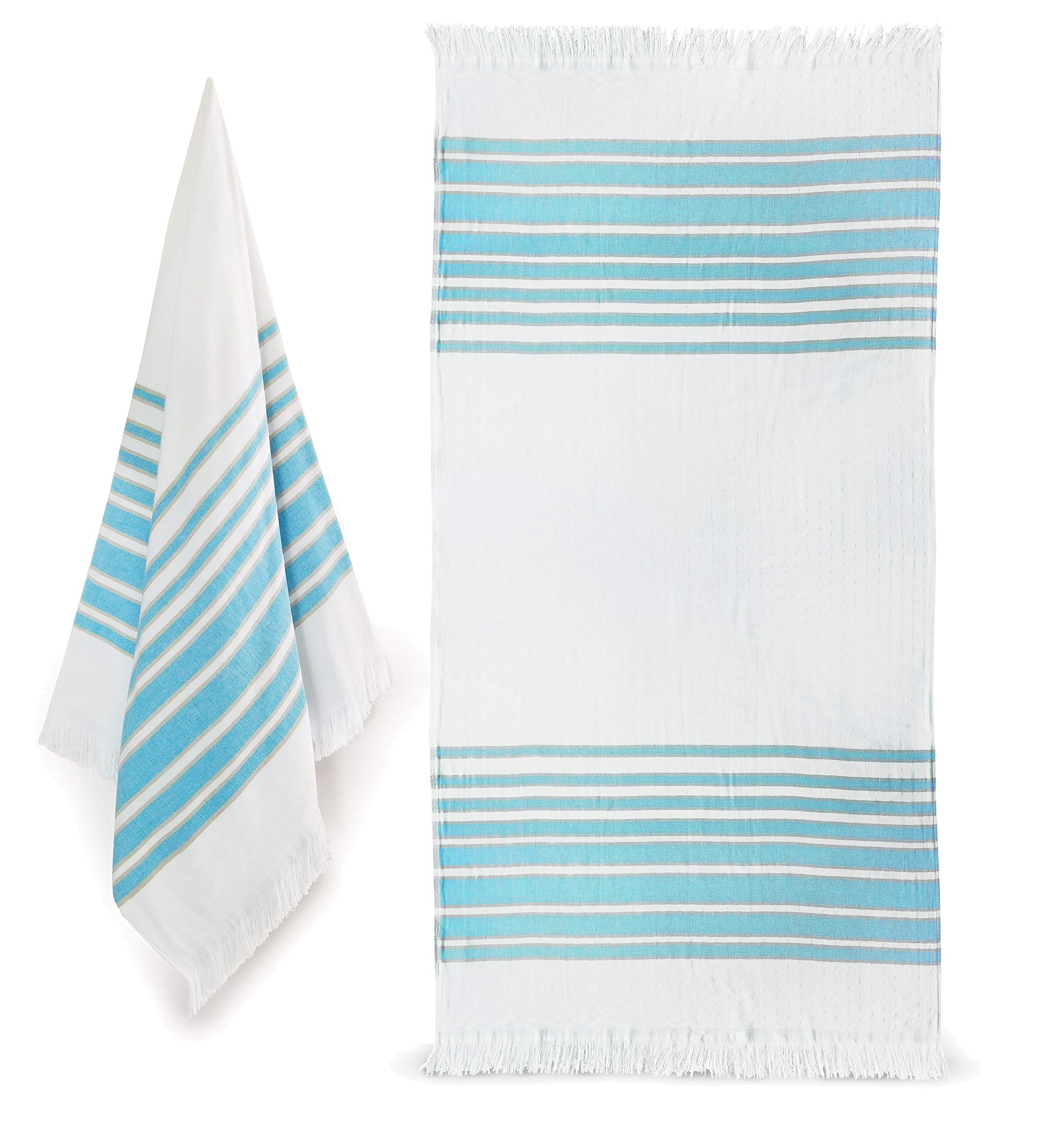 Maya Island Luxury XL 3-Pack Turkish Beach Towels 36"x70" (Turquoise) Better Quality Than The Original with Flat Woven top and Terry Loop Backing for