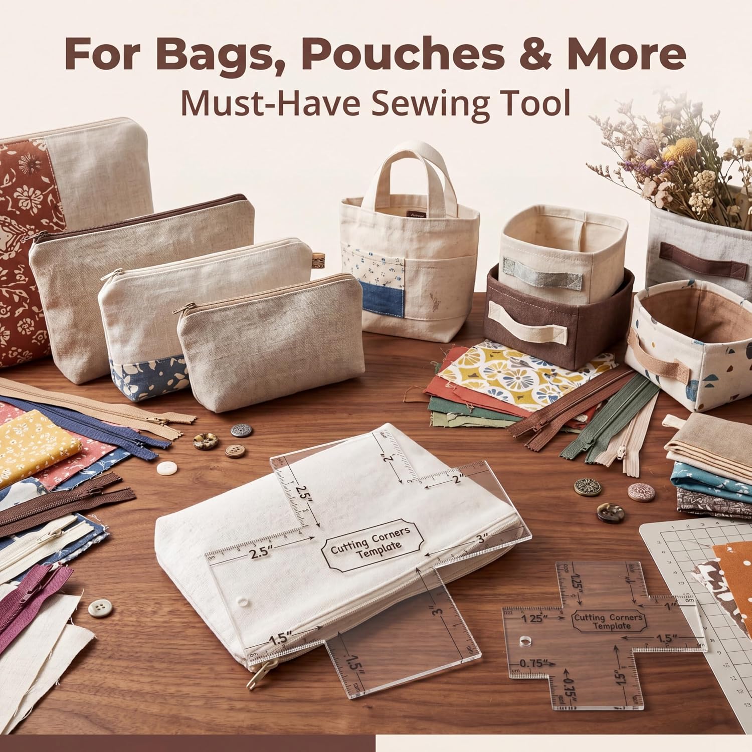 2pcs Box Corner Template for Bag Making 7.8"/3.9" Cutting Corners Template Clear Acrylic Quilting Box Corner Stencil for Beginners Curve Bag Zip Pocket DIY Sewing