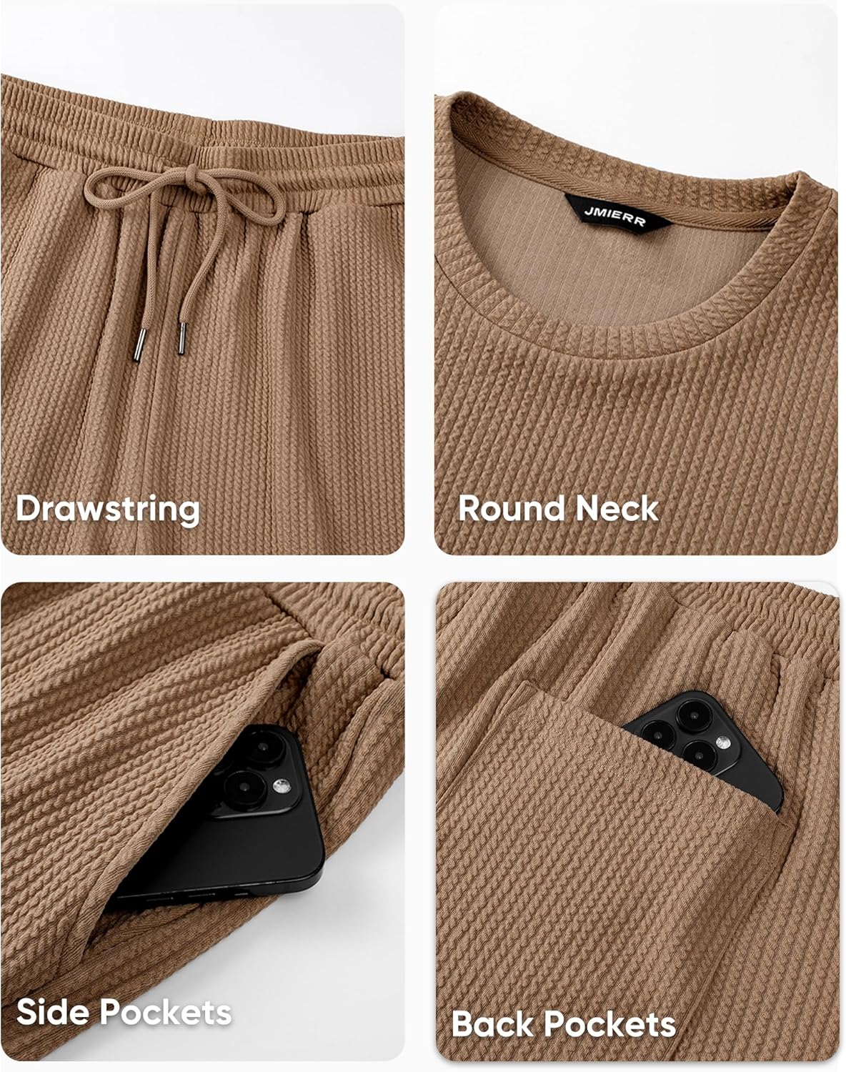 JMIERR 2026 Men 2 Piece Set Casual Tank Loose Fit Pants Elastic Textured Rib Beach Lounge Sleeveless Shirts - Image 5