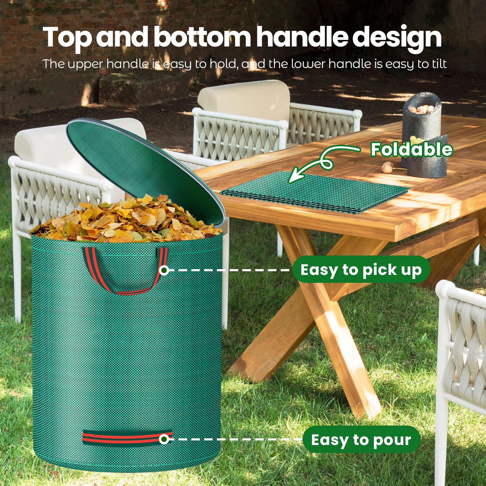 GroundMaster Sacco Rotondo Per Rifiuti Da Giardino 400L – Resistente, Impermeabile, Con Manici